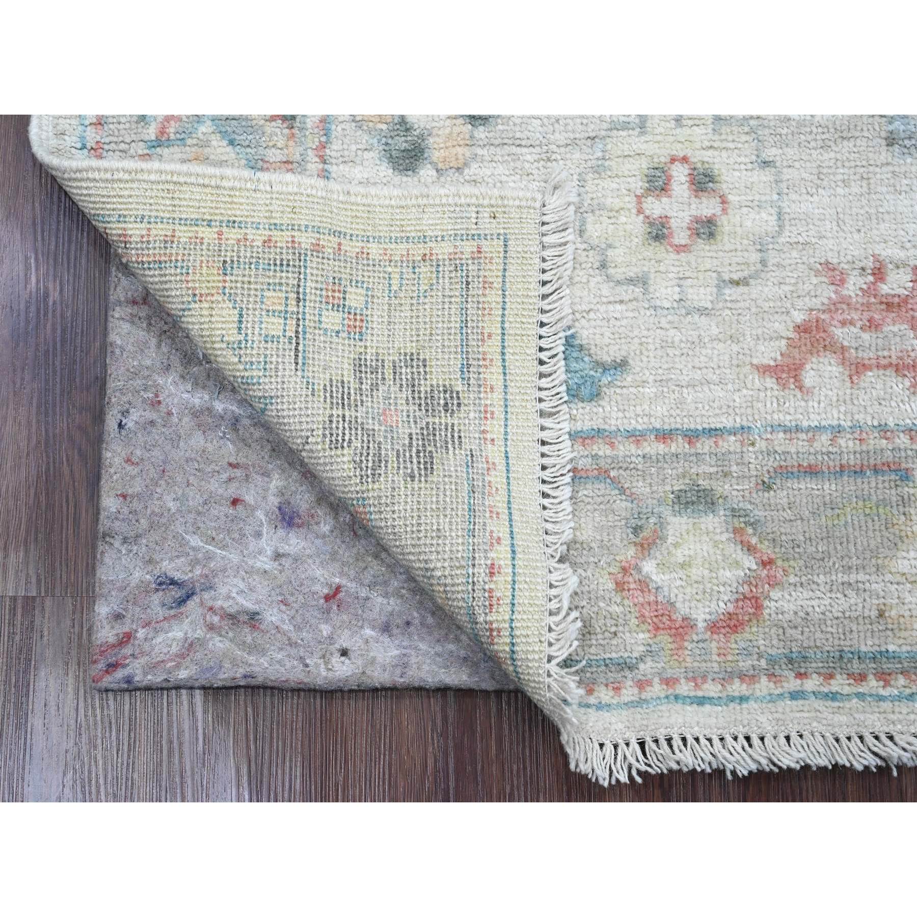 2'10"x7'9" Daisy White, Hand Knotted, Afghan Angora Oushak with Floral Pattern, Veggie Dyes, Pure Wool, Runner, Oriental Rug Sh20587
