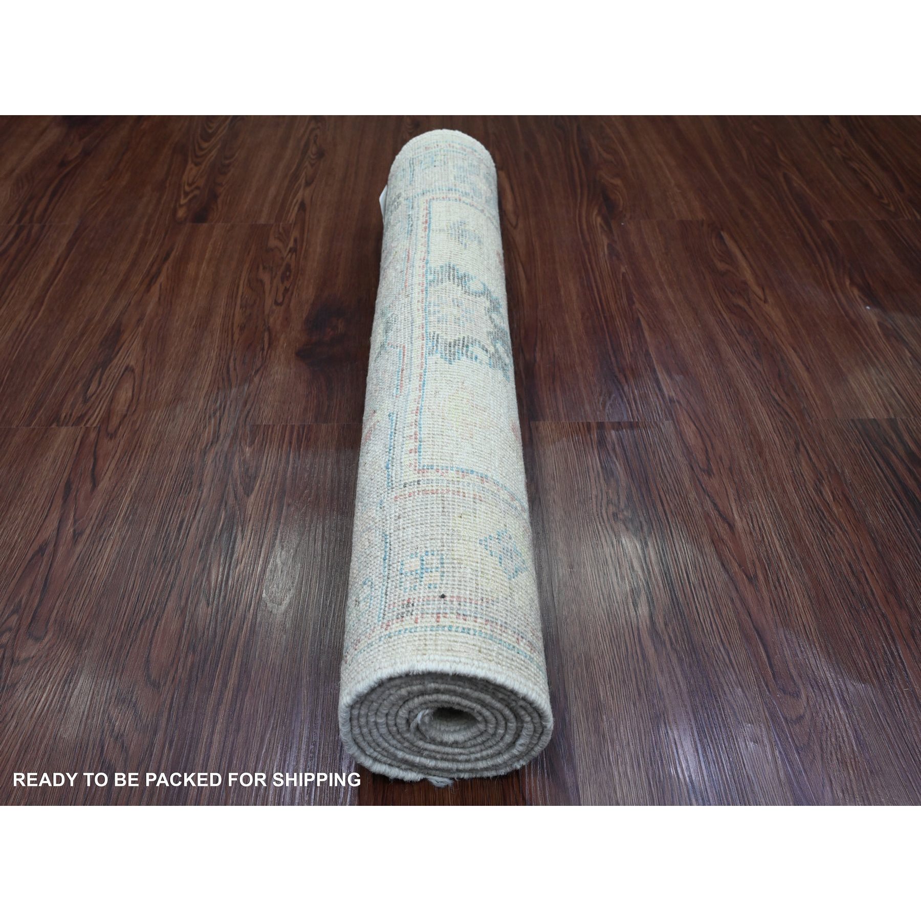 2'10"x7'9" Daisy White, Hand Knotted, Afghan Angora Oushak with Floral Pattern, Veggie Dyes, Pure Wool, Runner, Oriental Rug Sh20587