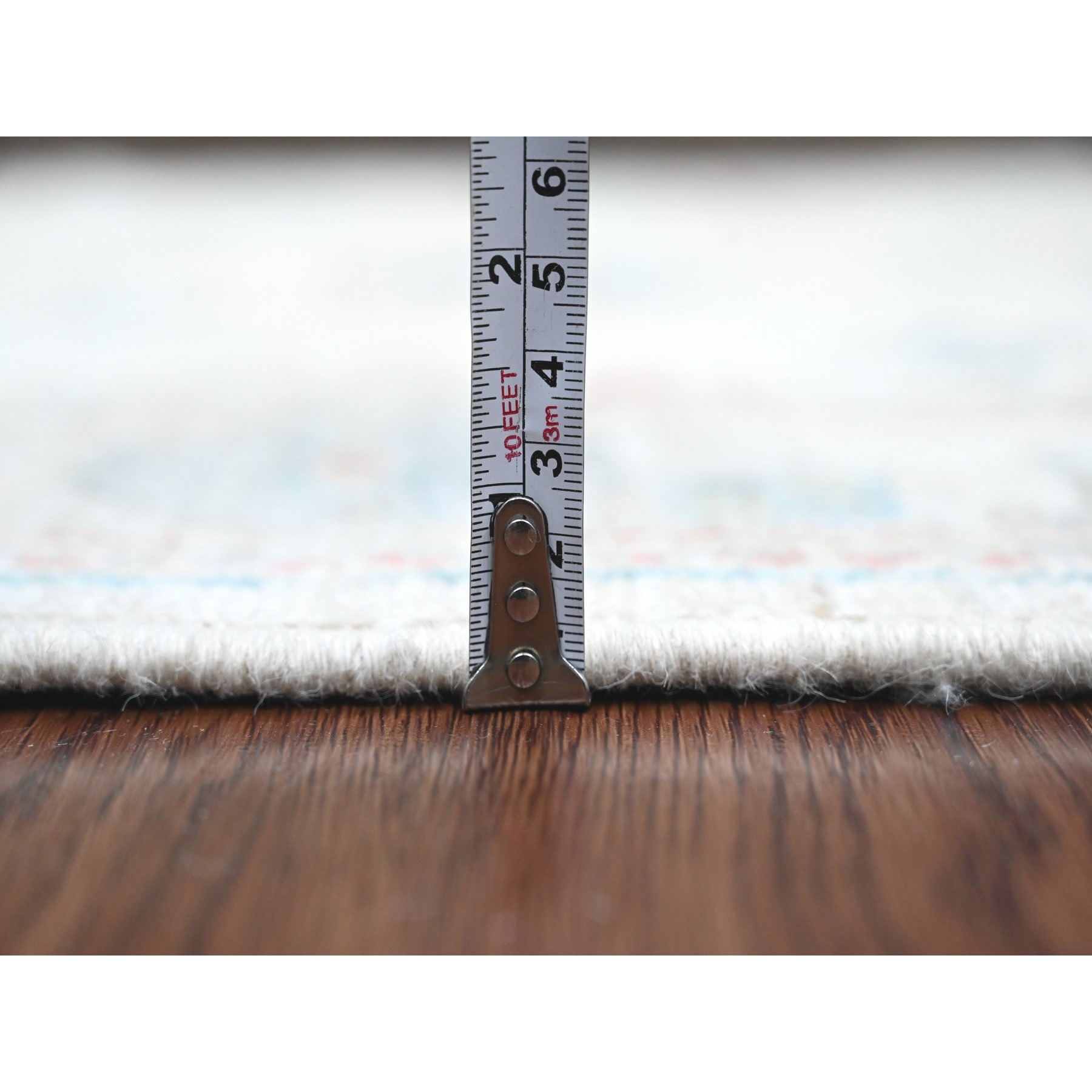 2'10"x7'9" Daisy White, Hand Knotted, Afghan Angora Oushak with Floral Pattern, Veggie Dyes, Pure Wool, Runner, Oriental Rug Sh20587