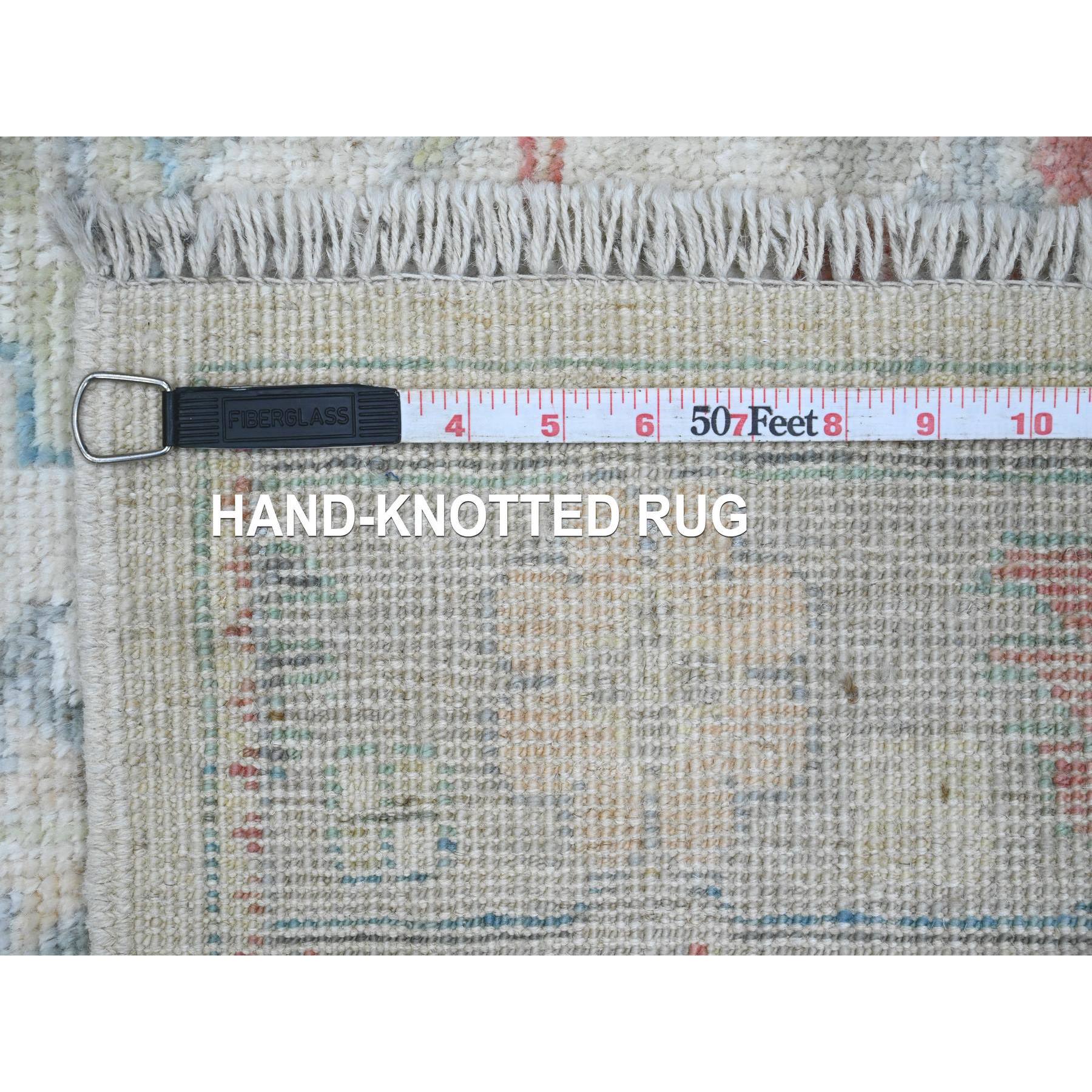 2'10"x7'9" Daisy White, Hand Knotted, Afghan Angora Oushak with Floral Pattern, Veggie Dyes, Pure Wool, Runner, Oriental Rug Sh20587
