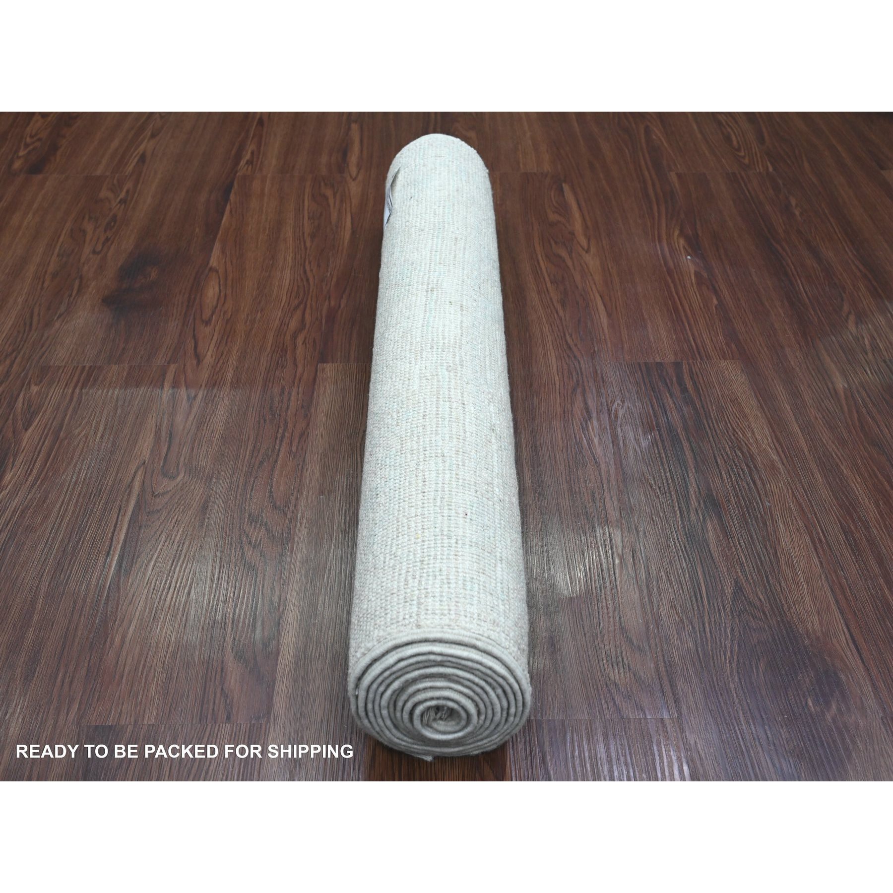 2'7"x7'9" Bone White, Afghan Angora Oushak with Leaf Design, Hand Knotted, Vegetable Dyes, 100% Wool, Runner, Oriental Rug Sh20588