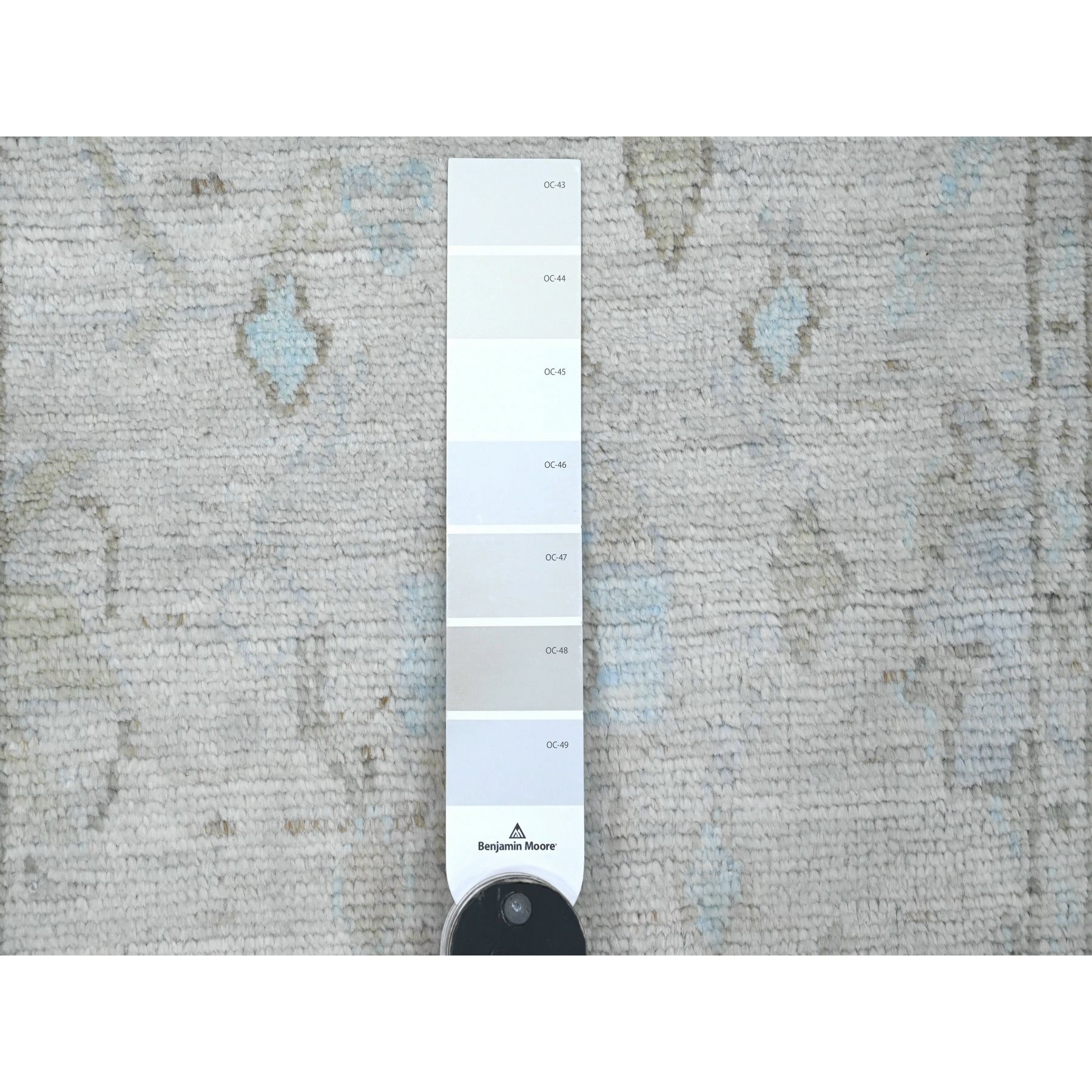 2'6"x9'7" Pastel Gray, Afghan Angora Oushak with All Over Design, Hand Knotted, Natural Dyes, 100% Wool, Runner, Oriental Rug Sh20591