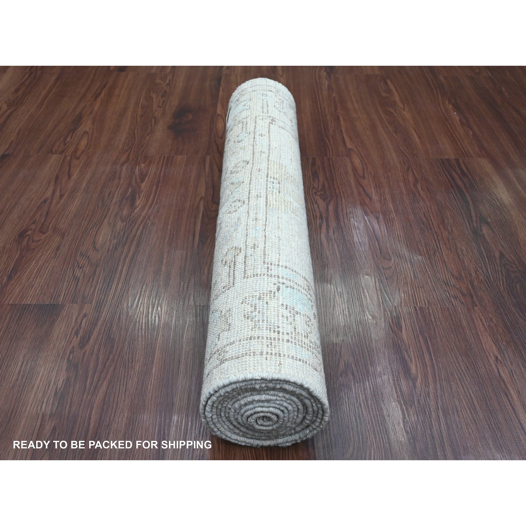 2'6"x9'7" Pastel Gray, Afghan Angora Oushak with All Over Design, Hand Knotted, Natural Dyes, 100% Wool, Runner, Oriental Rug Sh20591