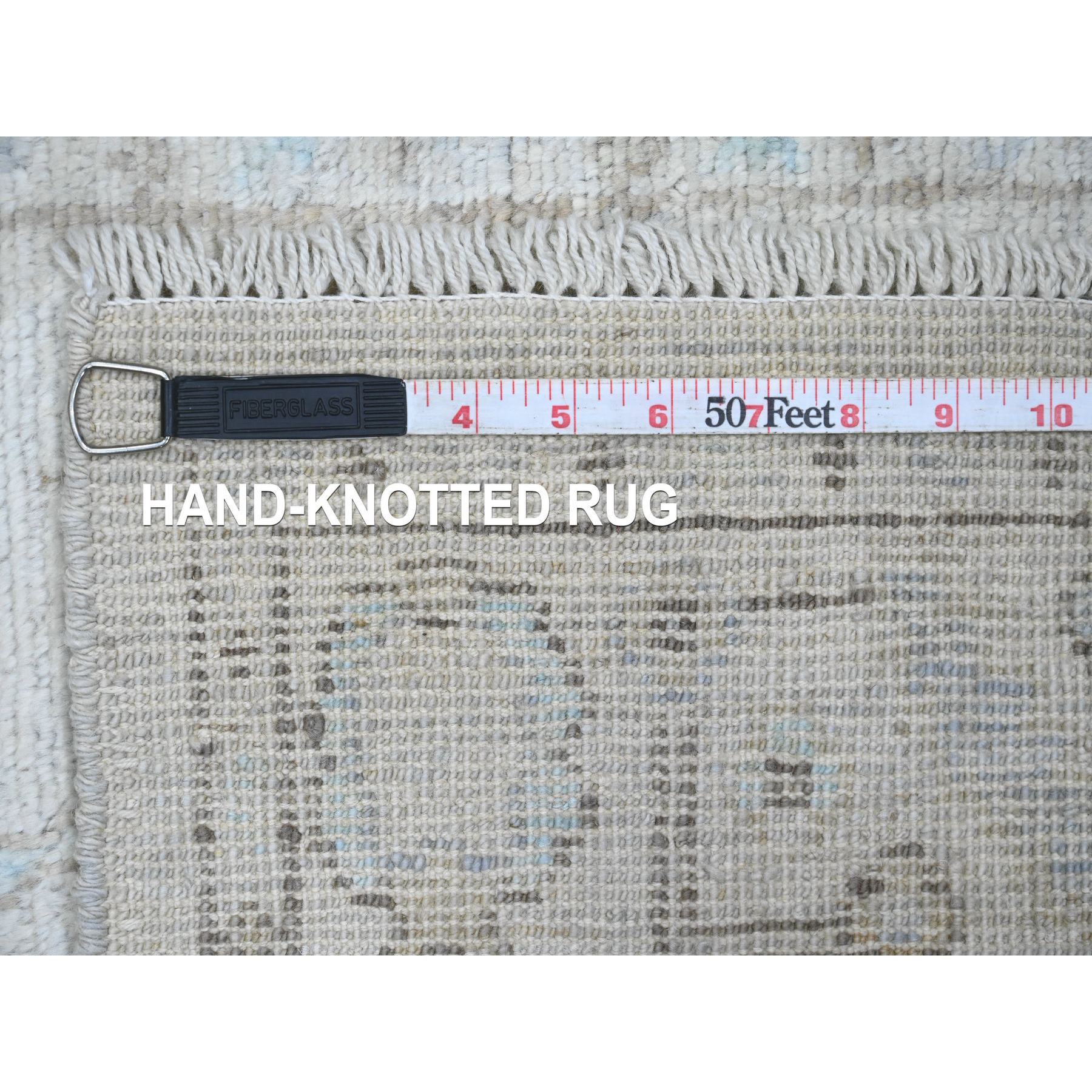 2'6"x9'7" Pastel Gray, Afghan Angora Oushak with All Over Design, Hand Knotted, Natural Dyes, 100% Wool, Runner, Oriental Rug Sh20591