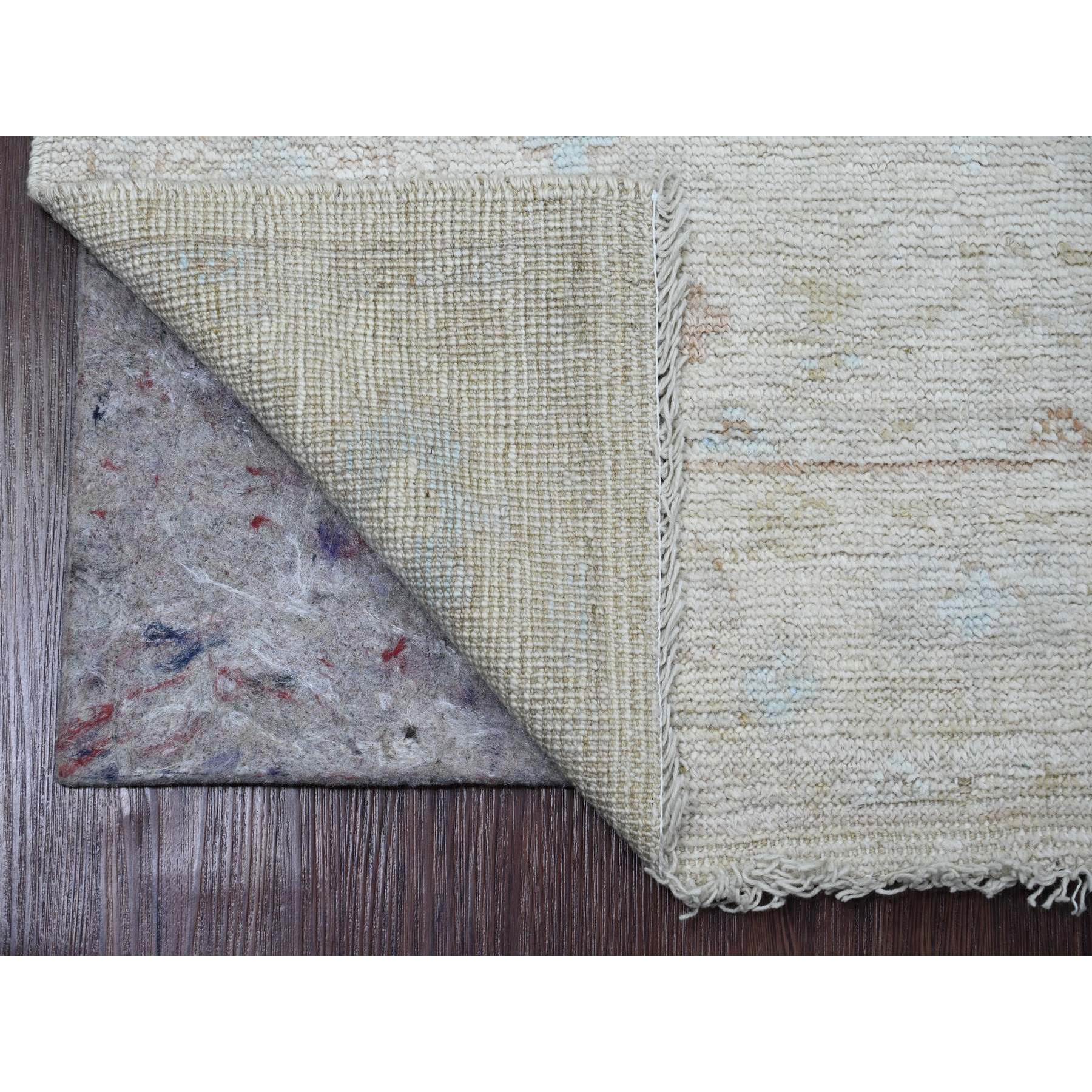 3'x9'9" Alabaster White, Afghan Angora Oushak with All Over Pattern, Hand Knotted, Natural Dyes, 100% Wool, Runner, Oriental Rug Sh20592