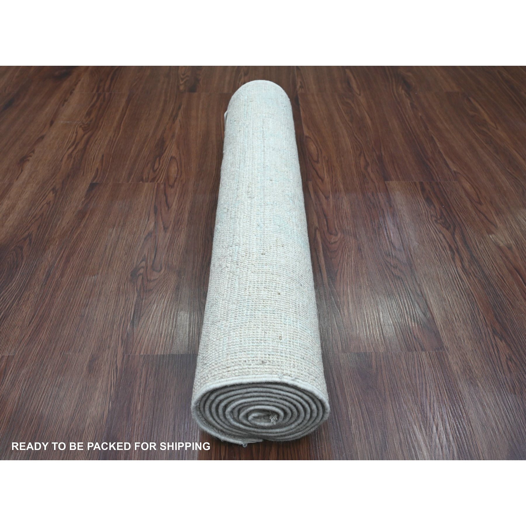 2'7"x7'8" Pearl White, 100% Wool, Afghan Angora Oushak with Large Leaf Design, Hand Knotted, Vegetable Dyes, Runner, Oriental Rug Sh20593