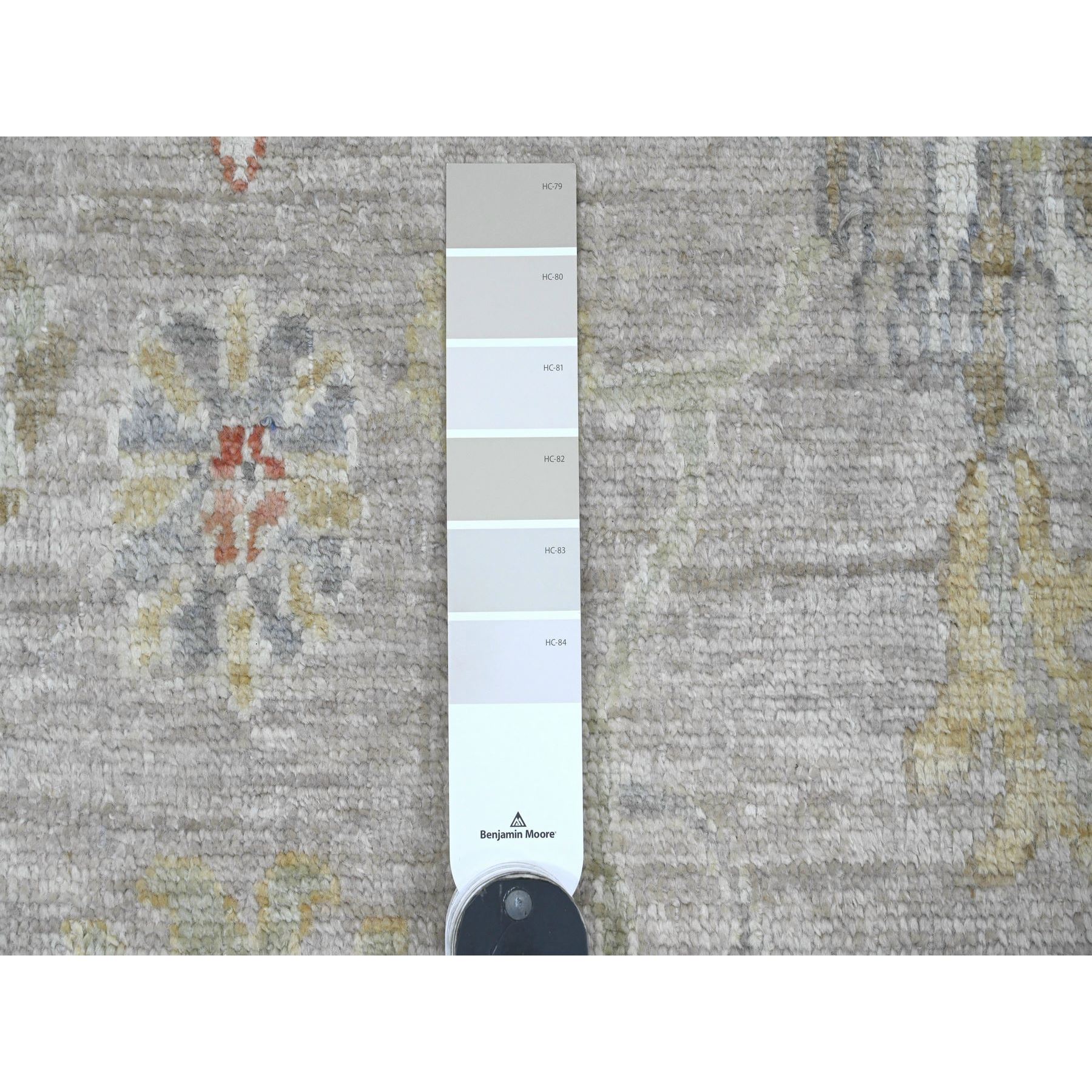 4'1"x5'9" Stone Gray, Hand Knotted, Afghan Angora Oushak with Leaf Design, Vegetable Dyes, 100% Wool, Oriental Rug Sh20596