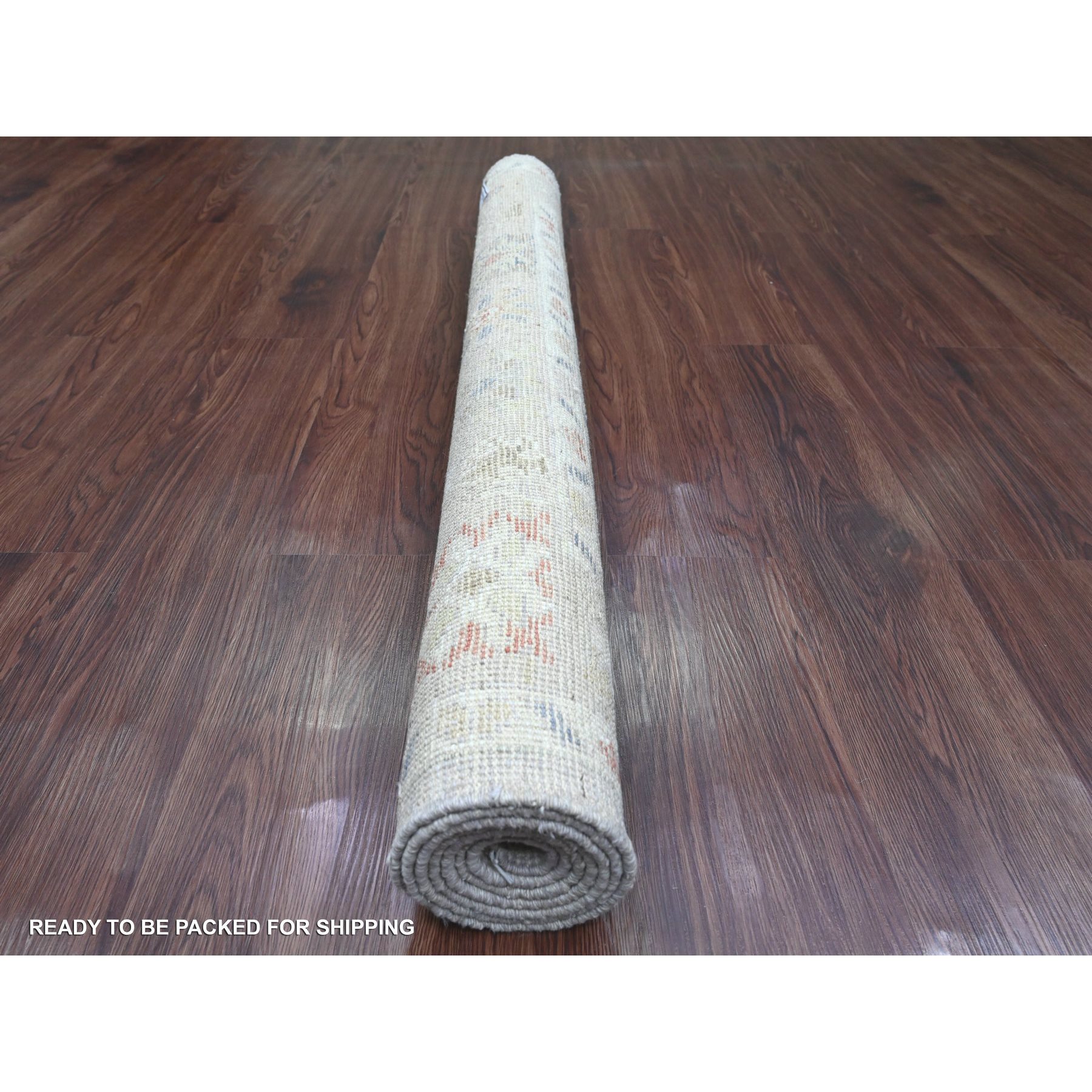 4'1"x5'9" Stone Gray, Hand Knotted, Afghan Angora Oushak with Leaf Design, Vegetable Dyes, 100% Wool, Oriental Rug Sh20596