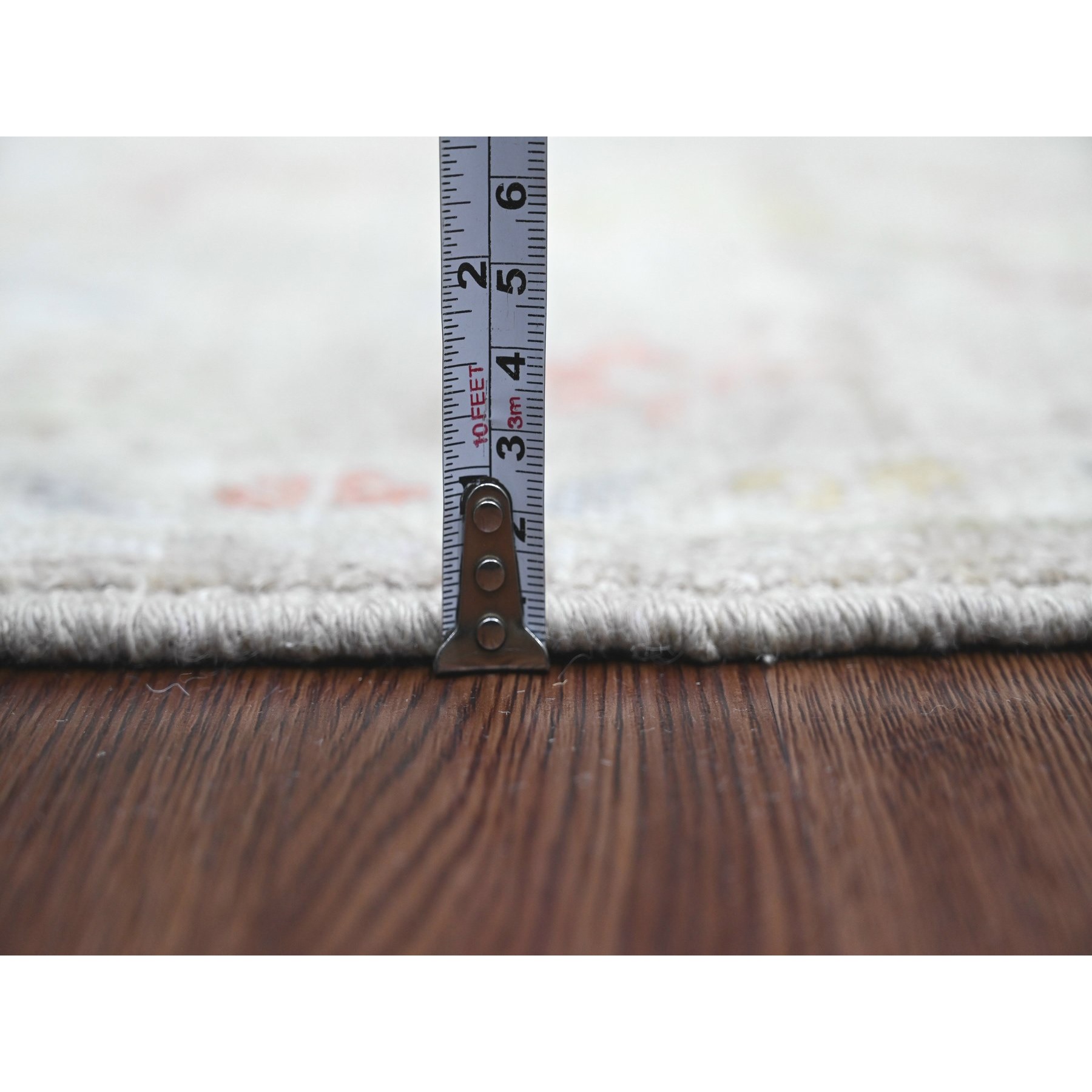 4'1"x5'9" Stone Gray, Hand Knotted, Afghan Angora Oushak with Leaf Design, Vegetable Dyes, 100% Wool, Oriental Rug Sh20596