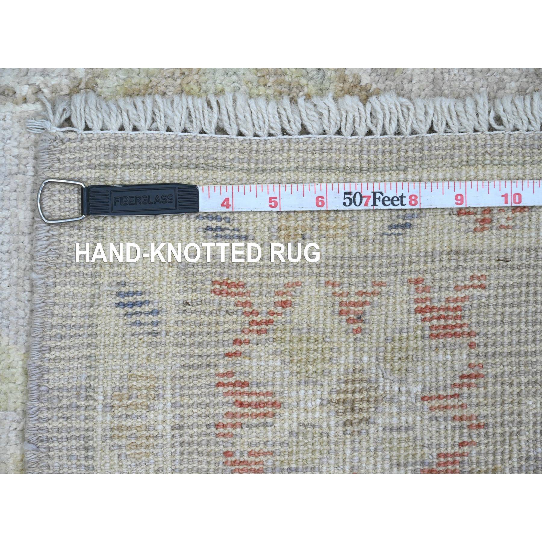 4'1"x5'9" Stone Gray, Hand Knotted, Afghan Angora Oushak with Leaf Design, Vegetable Dyes, 100% Wool, Oriental Rug Sh20596