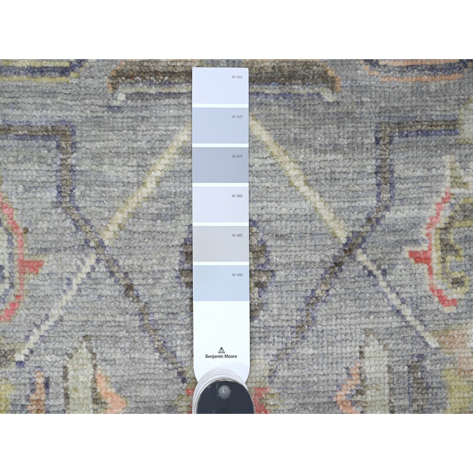 4'x10'1" Nevada Gray, Afghan Angora Oushak with All Over Vines Design, Hand Knotted, Vegetable Dyes, 100% Wool, Wide Runner, Oriental Rug Sh20597