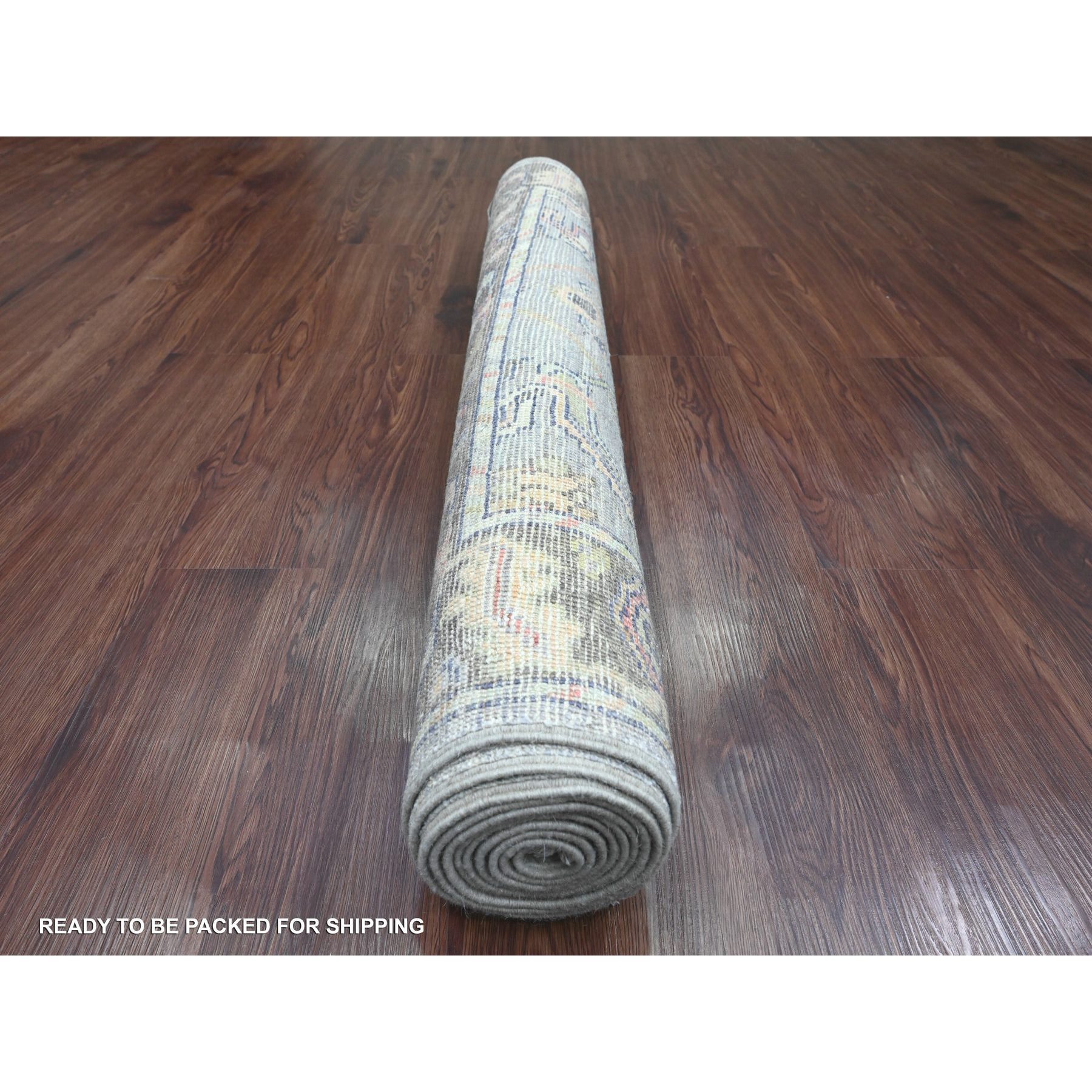 4'x10'1" Nevada Gray, Afghan Angora Oushak with All Over Vines Design, Hand Knotted, Vegetable Dyes, 100% Wool, Wide Runner, Oriental Rug Sh20597