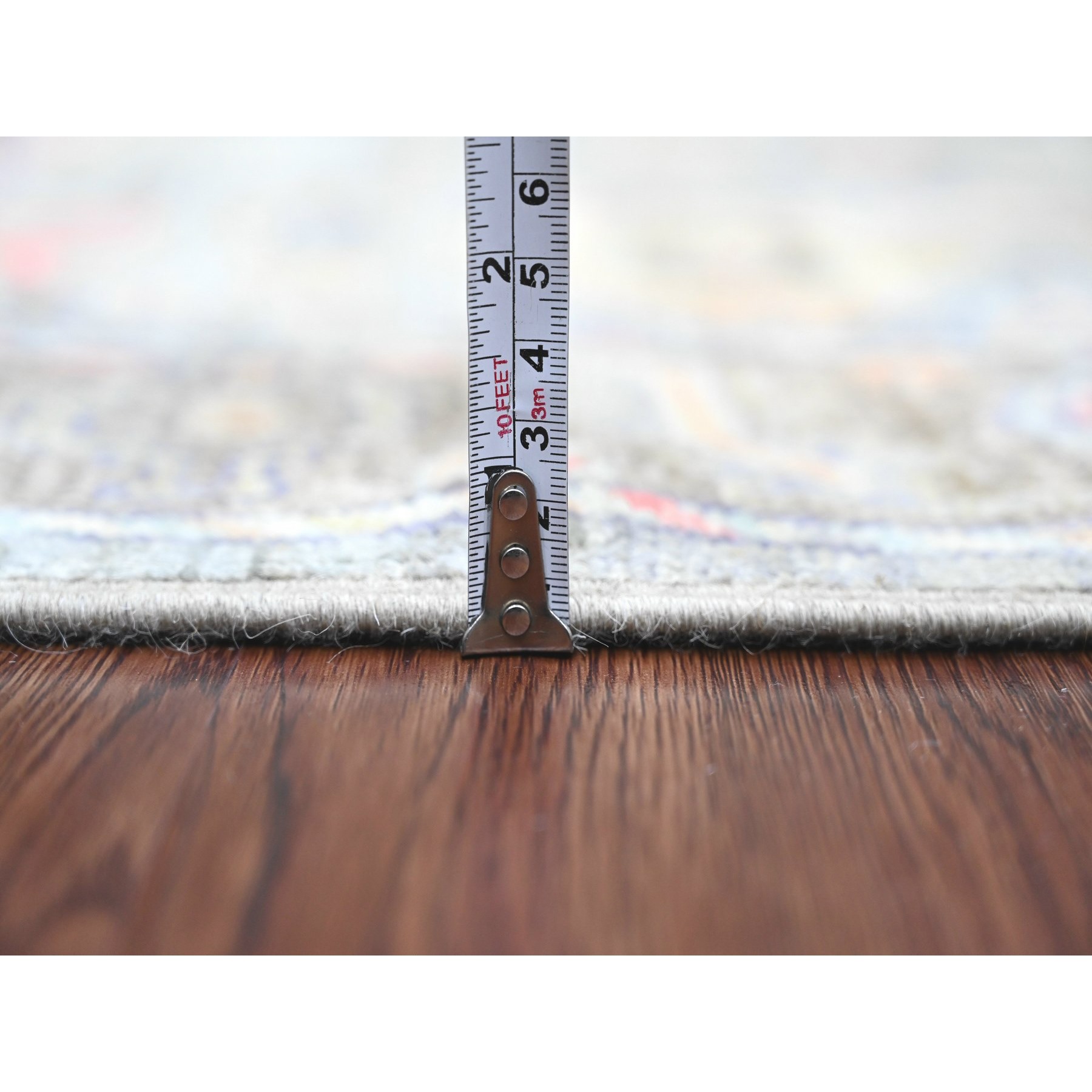 4'x10'1" Nevada Gray, Afghan Angora Oushak with All Over Vines Design, Hand Knotted, Vegetable Dyes, 100% Wool, Wide Runner, Oriental Rug Sh20597
