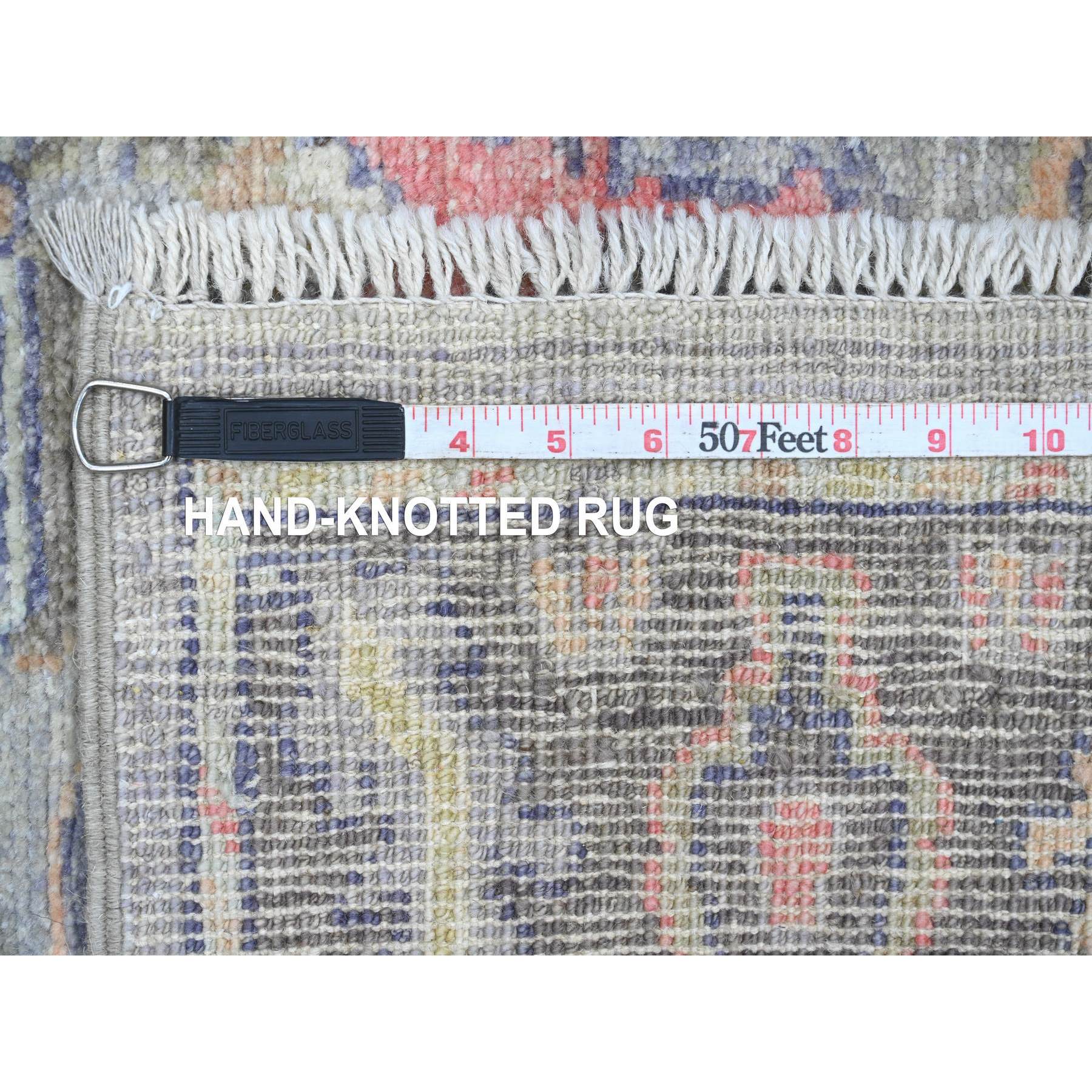 4'x10'1" Nevada Gray, Afghan Angora Oushak with All Over Vines Design, Hand Knotted, Vegetable Dyes, 100% Wool, Wide Runner, Oriental Rug Sh20597