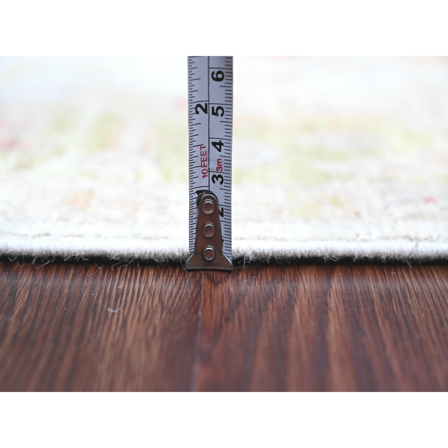 4'x11'9" Chiffon White, Hand Knotted, Afghan Angora Oushak with Colorful Leaf Pattern, Vegetable Dyes, 100% Wool, Wide Runner, Oriental Rug Sh20600