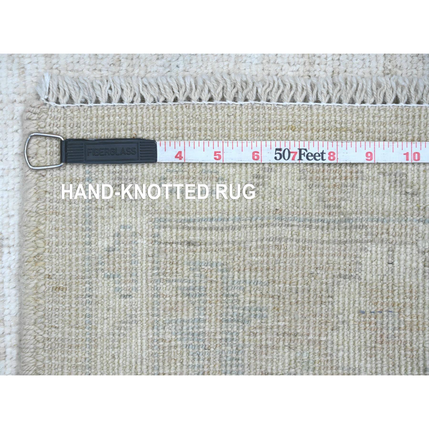 5'1"x6'7" Alabaster White, 100% Wool, Afghan Angora Oushak with Muted Colors Leaf Design, Hand Knotted, Veggie Dyes, Oriental Rug Sh20604