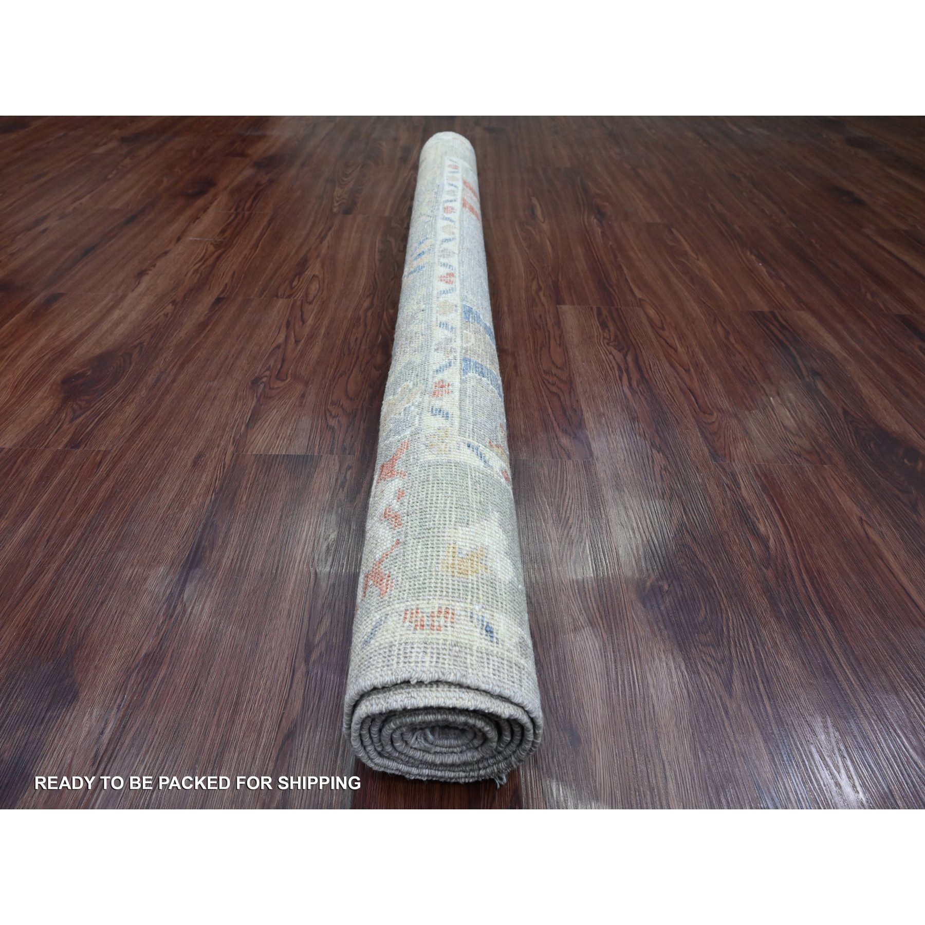 5'1"x6'7" Medium Gray, Afghan Angora Oushak with Colorful Leaf Pattern, Hand Knotted, Vegetable Dyes, 100% Wool, Oriental Rug Sh20605