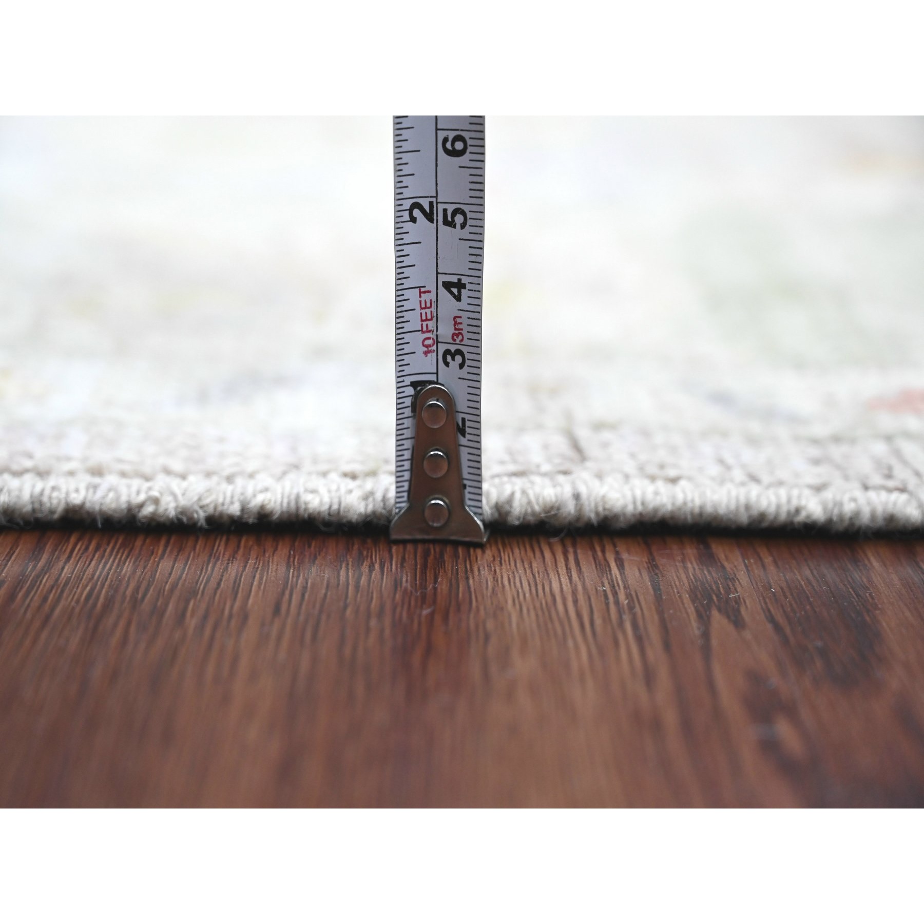 5'1"x6'7" Medium Gray, Afghan Angora Oushak with Colorful Leaf Pattern, Hand Knotted, Vegetable Dyes, 100% Wool, Oriental Rug Sh20605