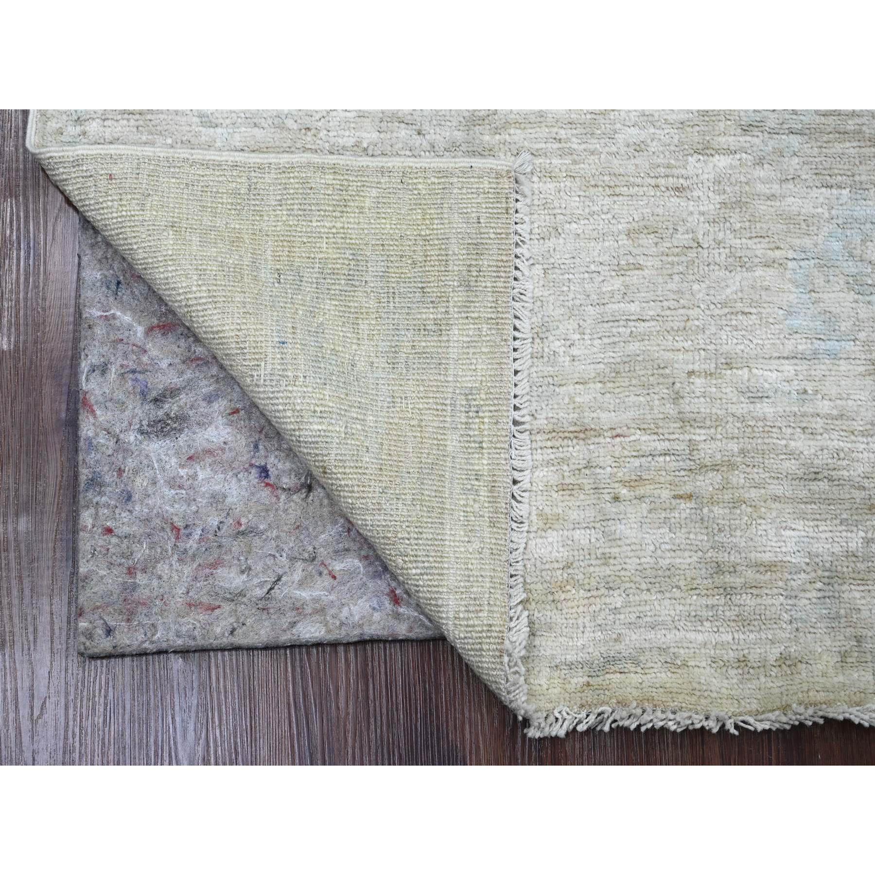 4'8"x6'3" Lace White, Hand Knotted, Afghan Angora Oushak with Leaf Design, Vegetable Dyes, 100% Wool, Oriental Rug Sh20606