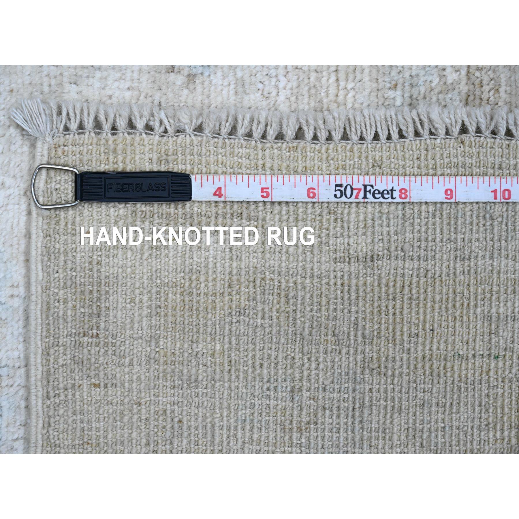 4'8"x6'3" Lace White, Hand Knotted, Afghan Angora Oushak with Leaf Design, Vegetable Dyes, 100% Wool, Oriental Rug Sh20606