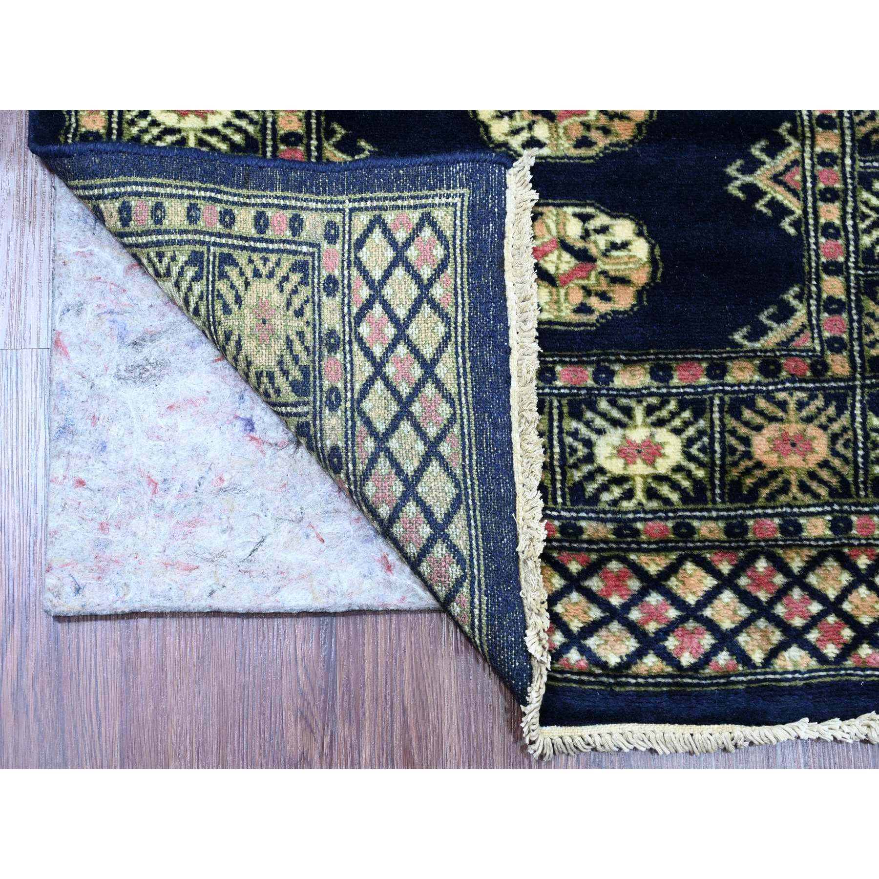 2'6"x16'10" Midnight Blue, Mori Bokara with Geometric Medallions Design, Soft Wool, Hand Knotted, XL Runner, Oriental Rug Sh20608