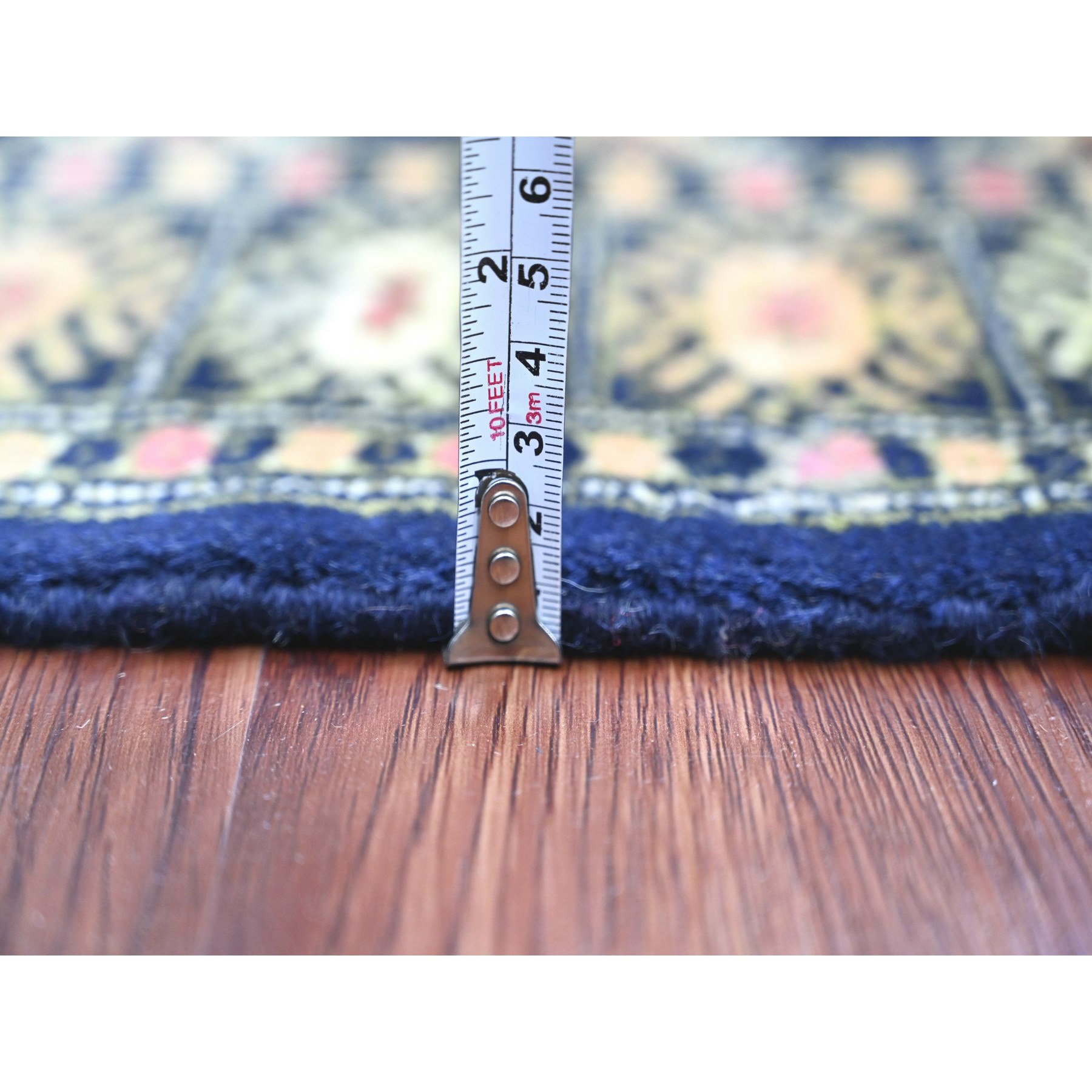 2'6"x16'10" Midnight Blue, Mori Bokara with Geometric Medallions Design, Soft Wool, Hand Knotted, XL Runner, Oriental Rug Sh20608