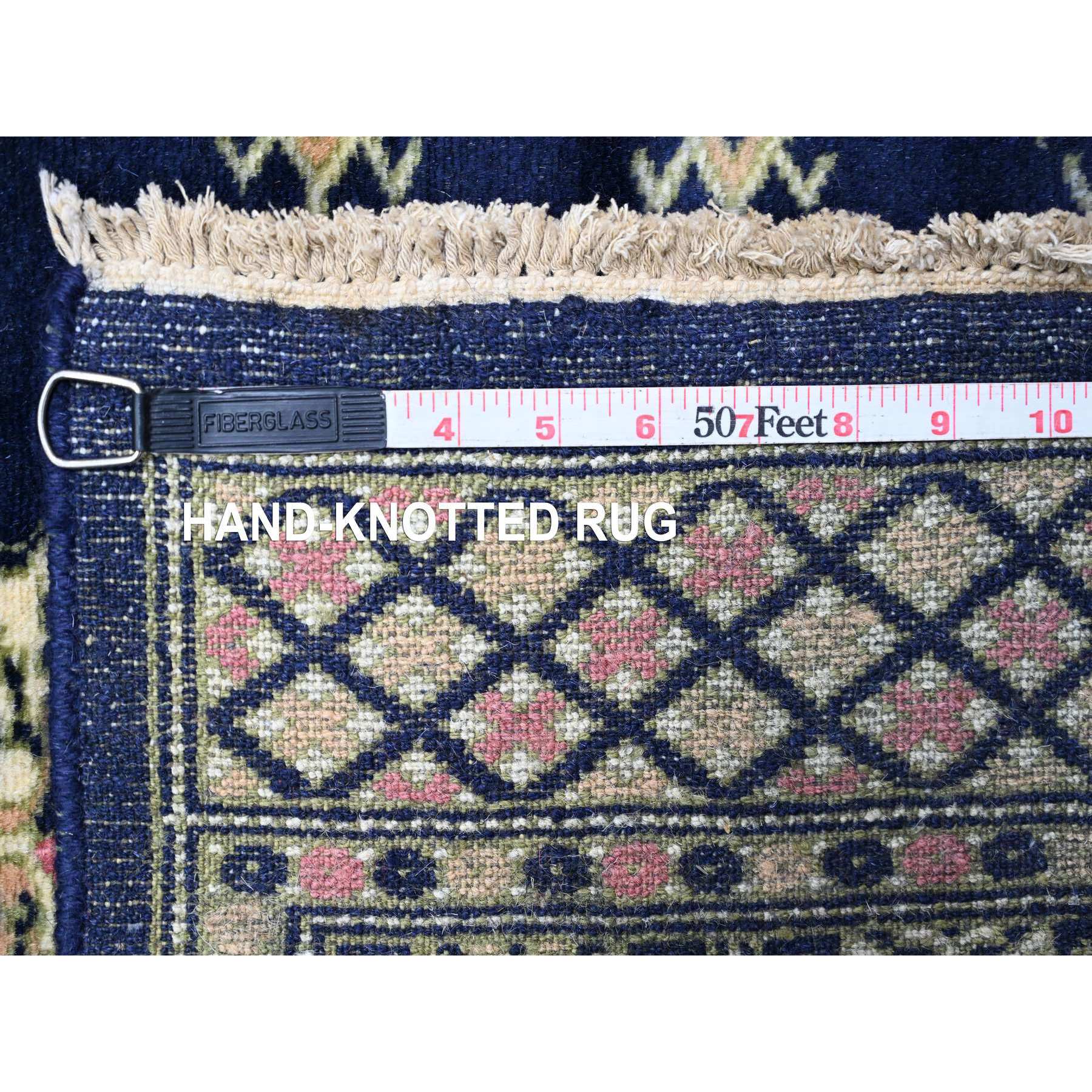 2'6"x16'10" Midnight Blue, Mori Bokara with Geometric Medallions Design, Soft Wool, Hand Knotted, XL Runner, Oriental Rug Sh20608