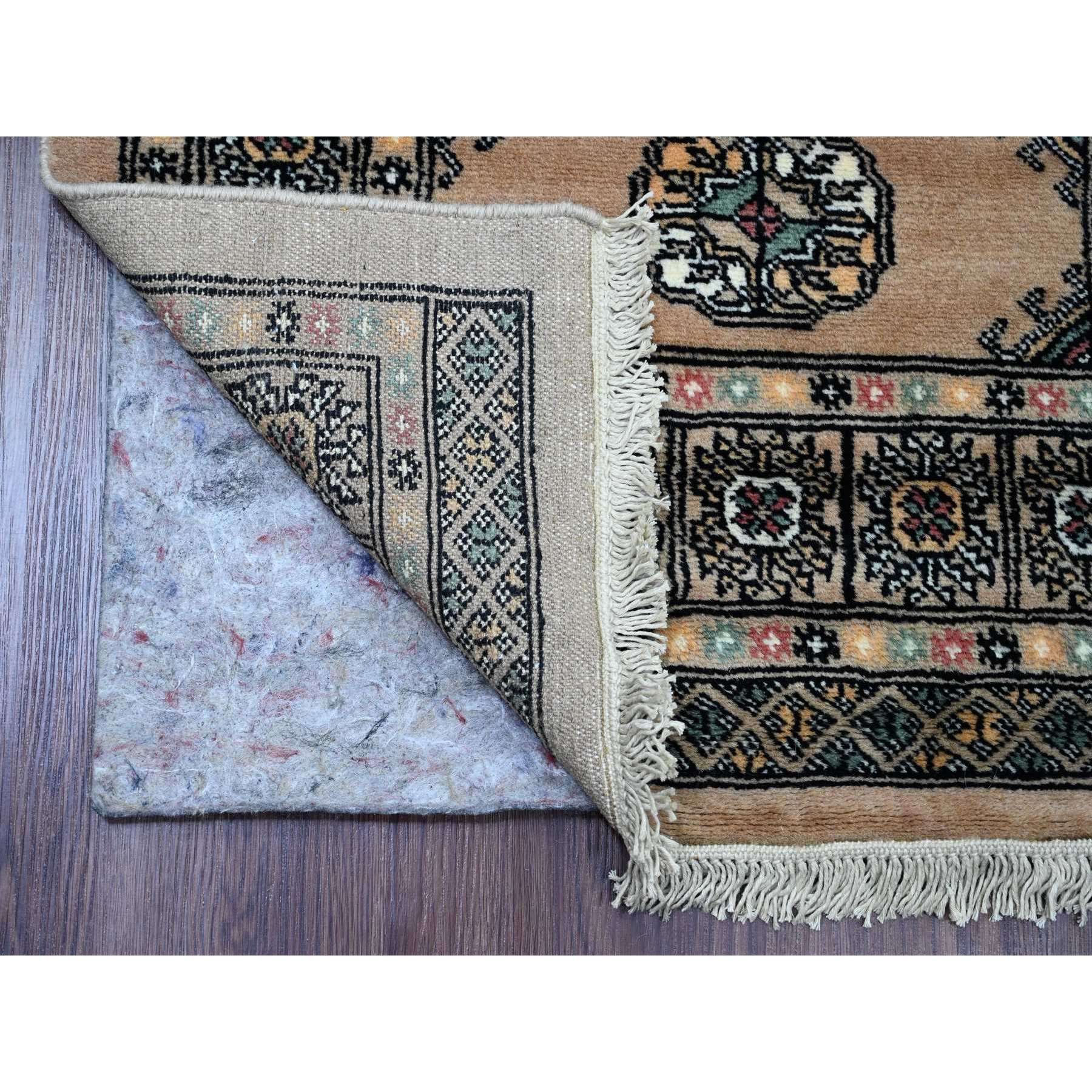 2'7"x12' Boulder White, Mori Bokara with Geometric Medallions Design, 100% Wool, Hand Knotted, Runner, Oriental Rug Sh20609