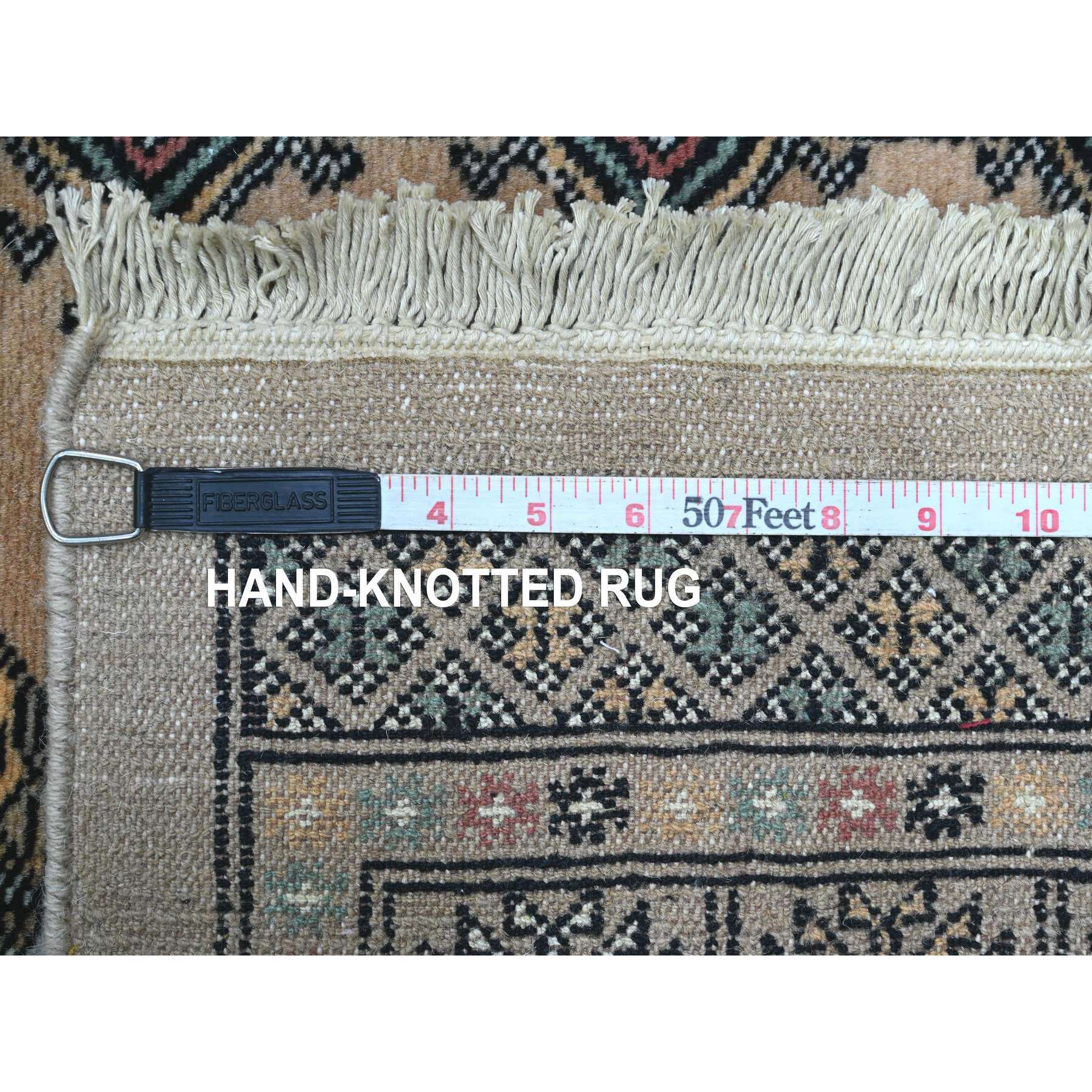 2'7"x12' Boulder White, Mori Bokara with Geometric Medallions Design, 100% Wool, Hand Knotted, Runner, Oriental Rug Sh20609