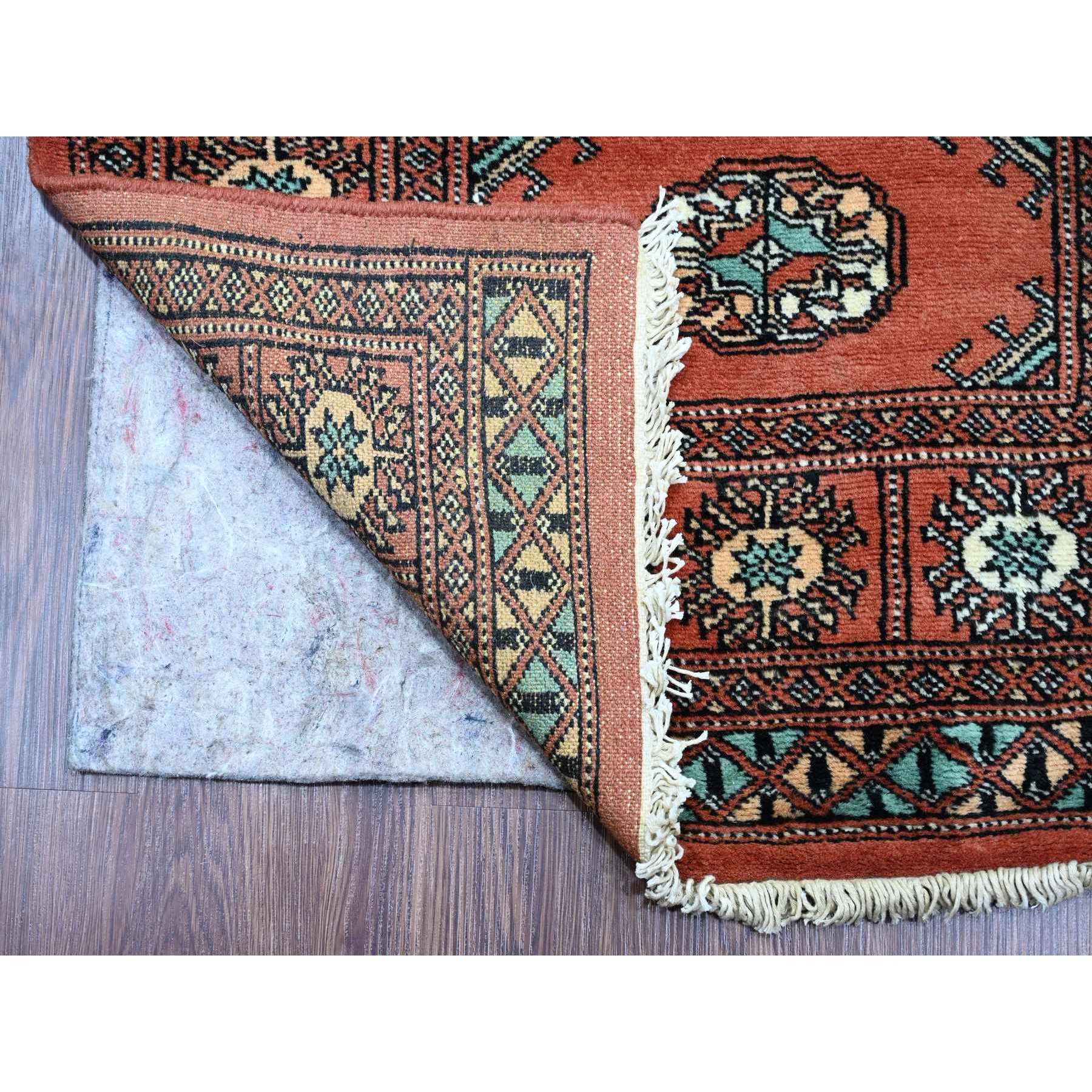 2'6"x19'7" Imperial Red, Hand Knotted, Mori Bokara with Geometric Medallions Design, Soft Wool, XL Runner, Oriental Rug Sh20610