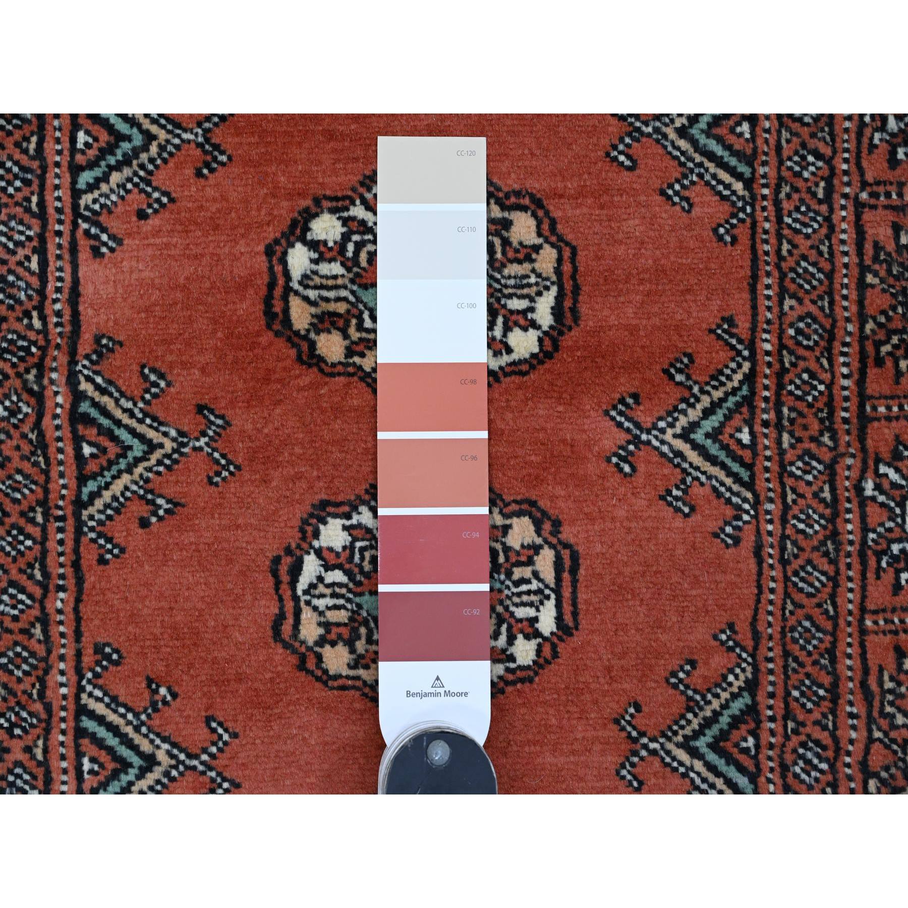 2'6"x19'7" Imperial Red, Hand Knotted, Mori Bokara with Geometric Medallions Design, Soft Wool, XL Runner, Oriental Rug Sh20610