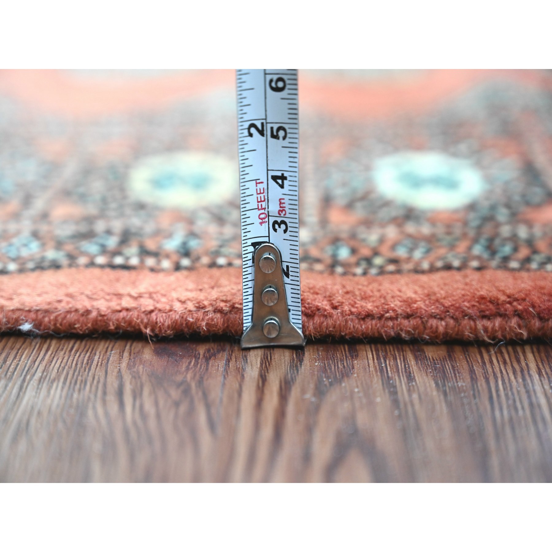 2'6"x19'7" Imperial Red, Hand Knotted, Mori Bokara with Geometric Medallions Design, Soft Wool, XL Runner, Oriental Rug Sh20610