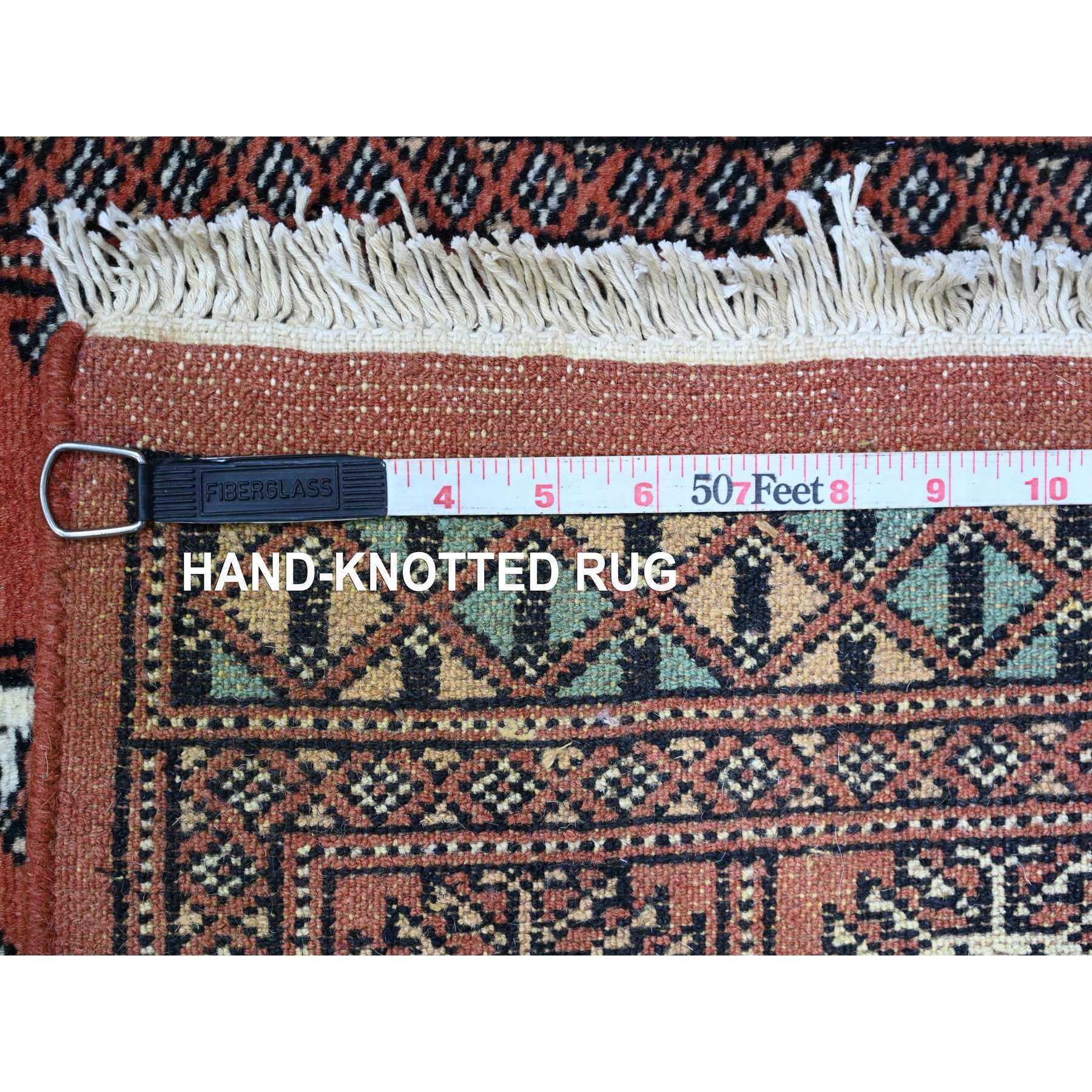 2'6"x19'7" Imperial Red, Hand Knotted, Mori Bokara with Geometric Medallions Design, Soft Wool, XL Runner, Oriental Rug Sh20610