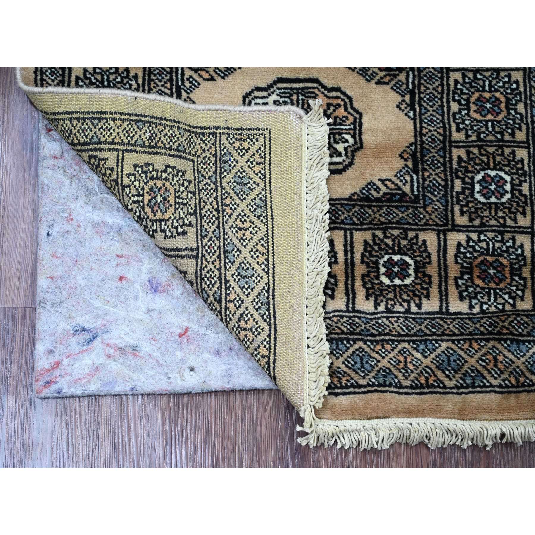 2'x6' Bone White, Mori Bokara with Geometric Medallions Design, Soft Wool, Hand Knotted, Runner, Oriental Rug Sh20611