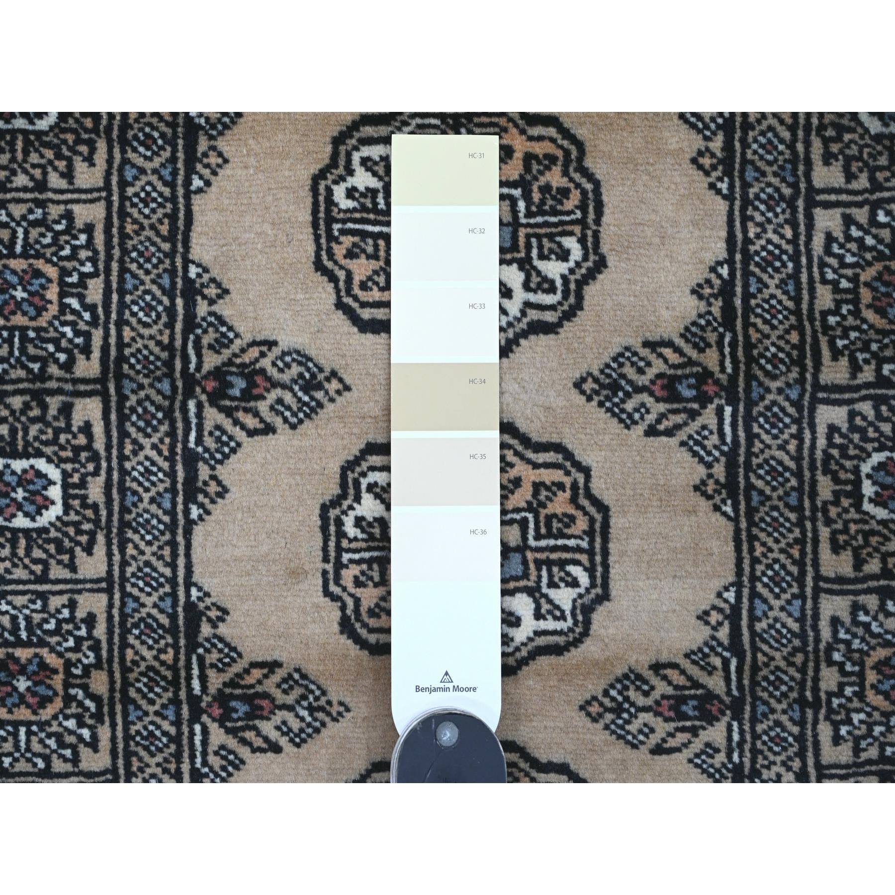 2'x6' Bone White, Mori Bokara with Geometric Medallions Design, Soft Wool, Hand Knotted, Runner, Oriental Rug Sh20611