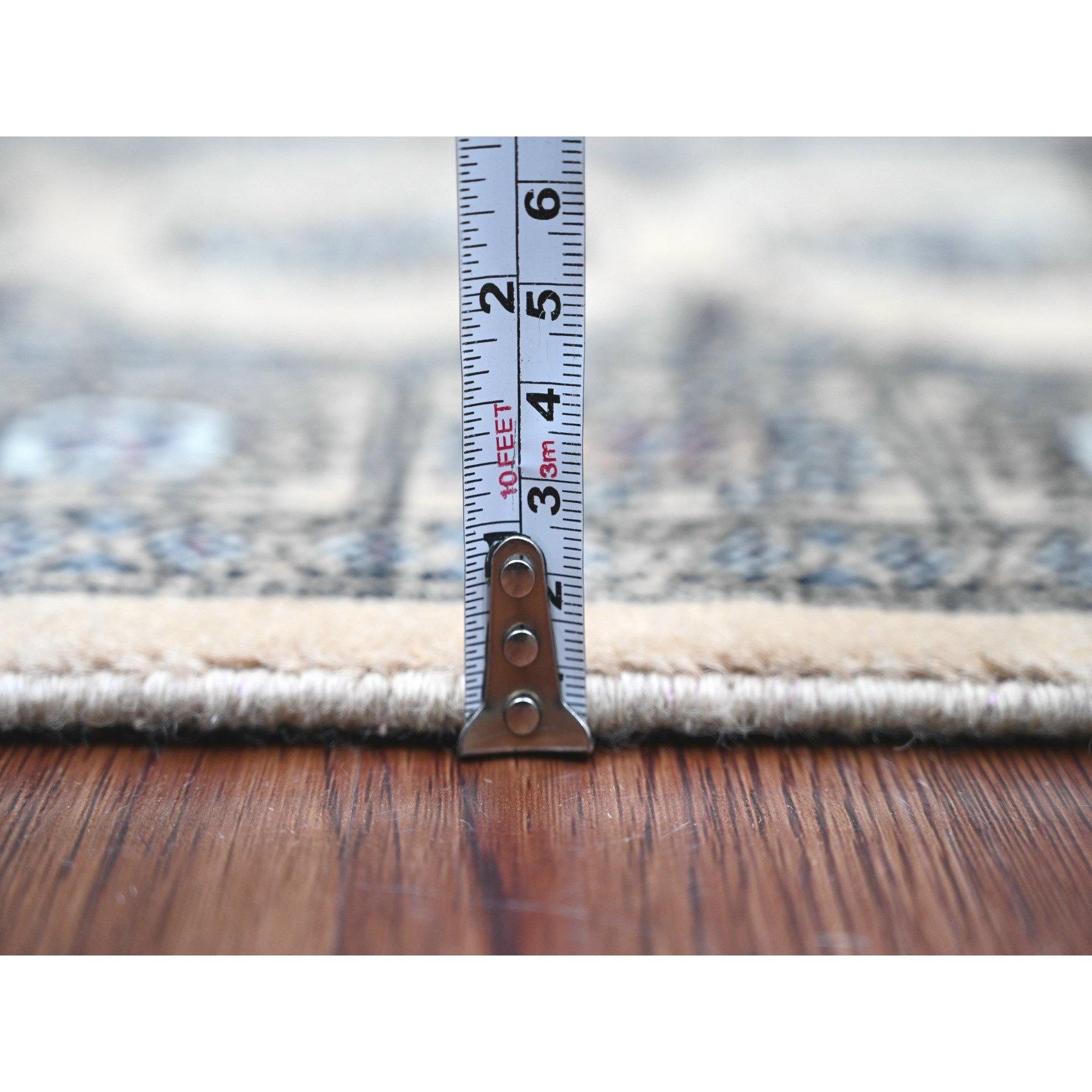 2'x6' Bone White, Mori Bokara with Geometric Medallions Design, Soft Wool, Hand Knotted, Runner, Oriental Rug Sh20611