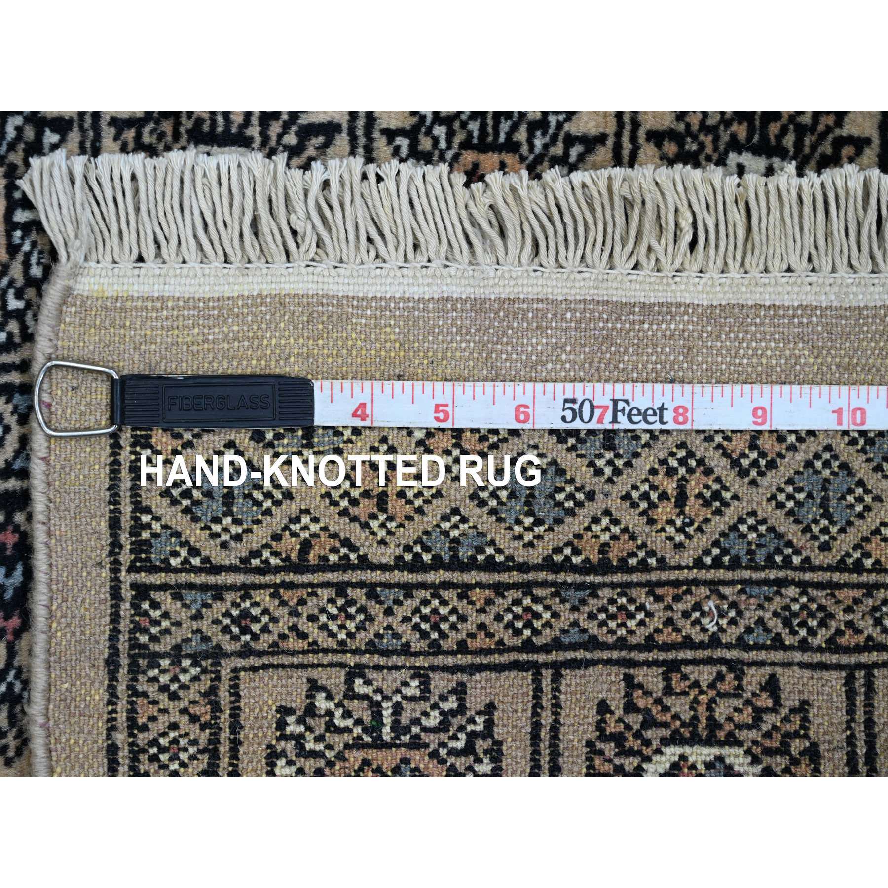 2'x6' Bone White, Mori Bokara with Geometric Medallions Design, Soft Wool, Hand Knotted, Runner, Oriental Rug Sh20611