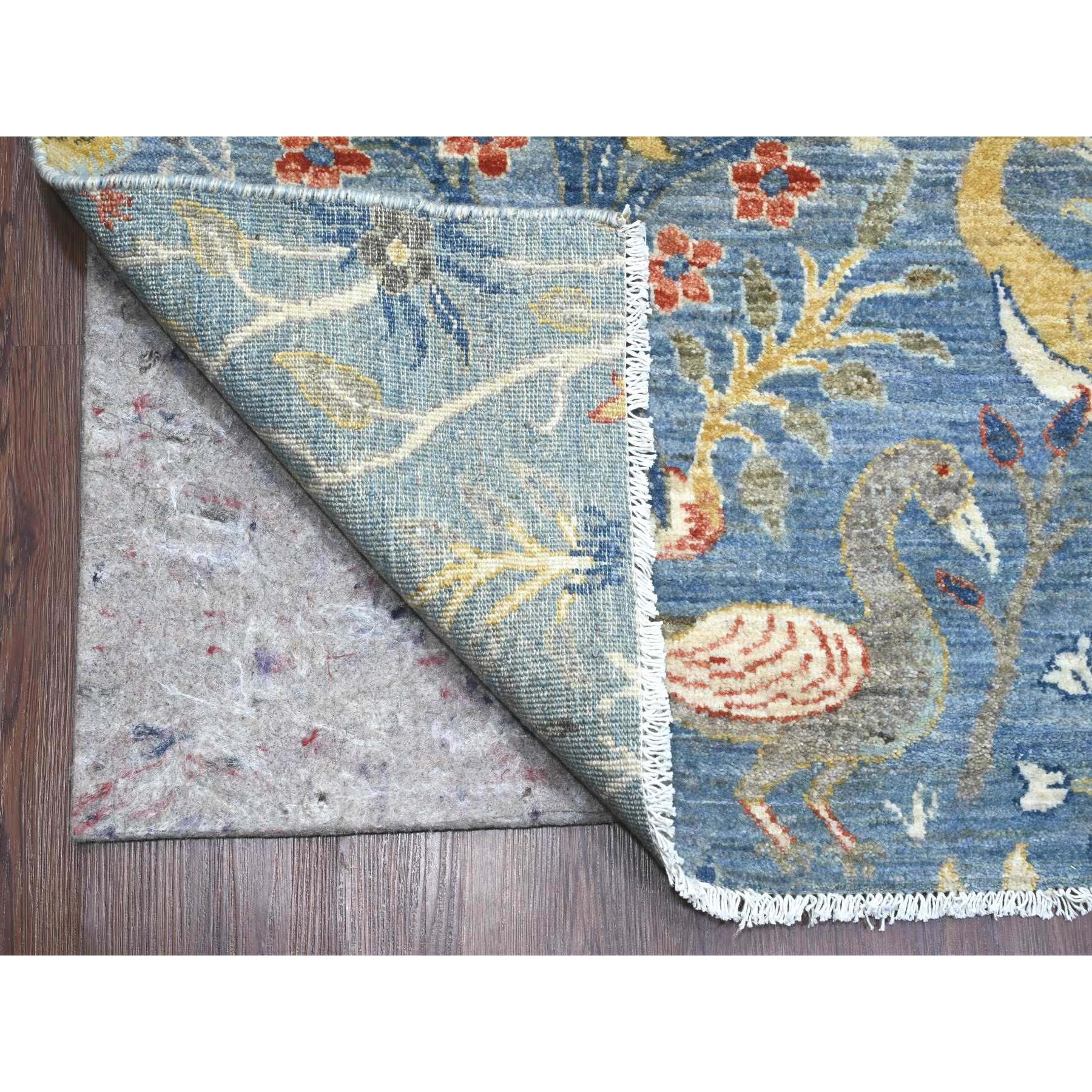 10'2"x18'5" Ruddy Blue, Afghan Peshawar with Birds of Paradise Design, Natural Dyes, Hand Knotted, Soft Wool, Gallery Size, Long and Narrow, Oriental Rug Sh20612