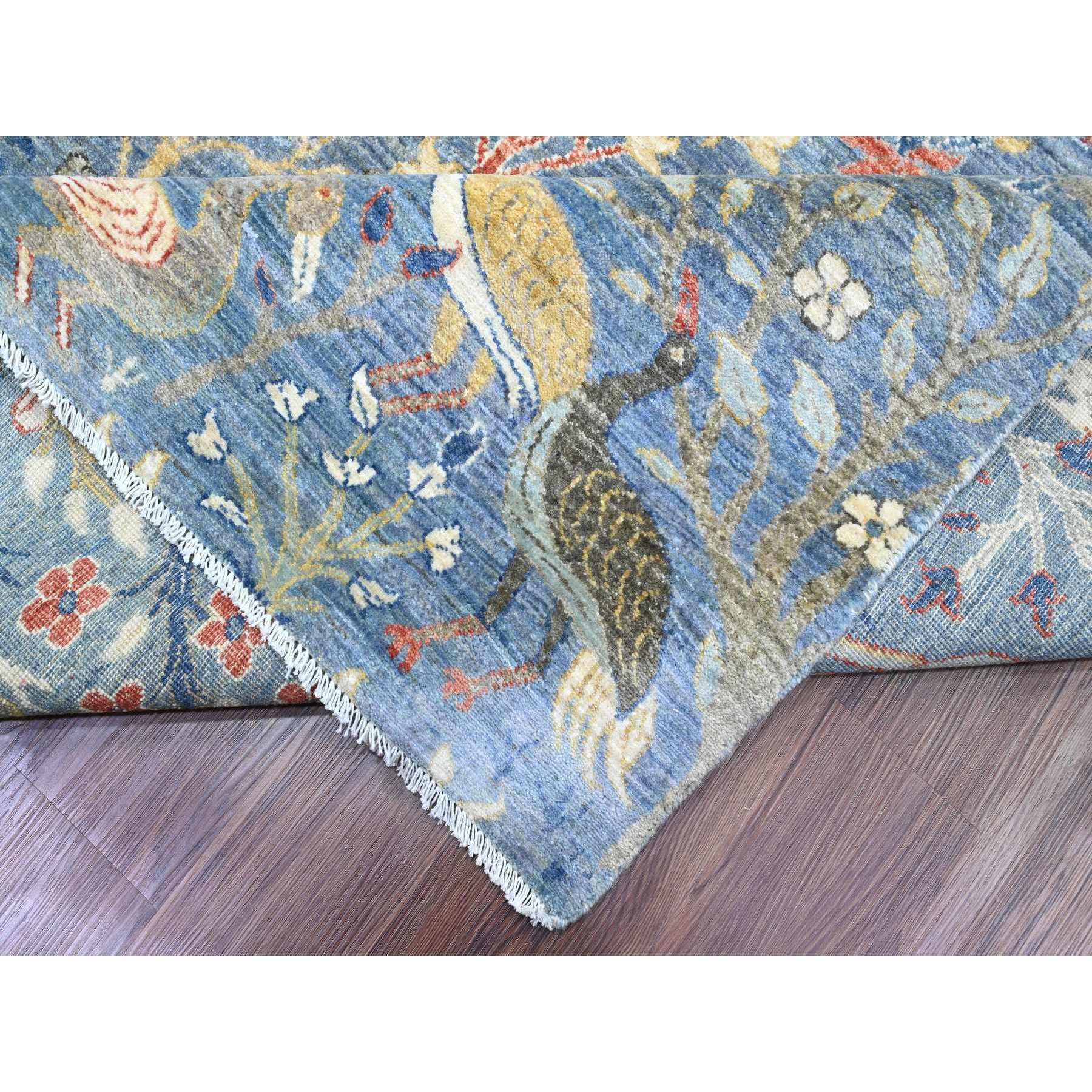 10'2"x18'5" Ruddy Blue, Afghan Peshawar with Birds of Paradise Design, Natural Dyes, Hand Knotted, Soft Wool, Gallery Size, Long and Narrow, Oriental Rug Sh20612