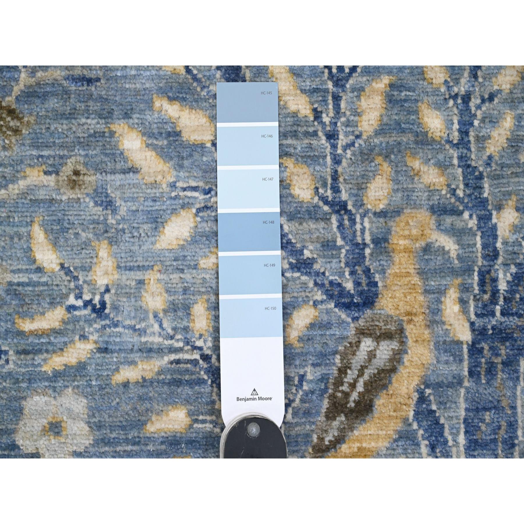 10'2"x18'5" Ruddy Blue, Afghan Peshawar with Birds of Paradise Design, Natural Dyes, Hand Knotted, Soft Wool, Gallery Size, Long and Narrow, Oriental Rug Sh20612