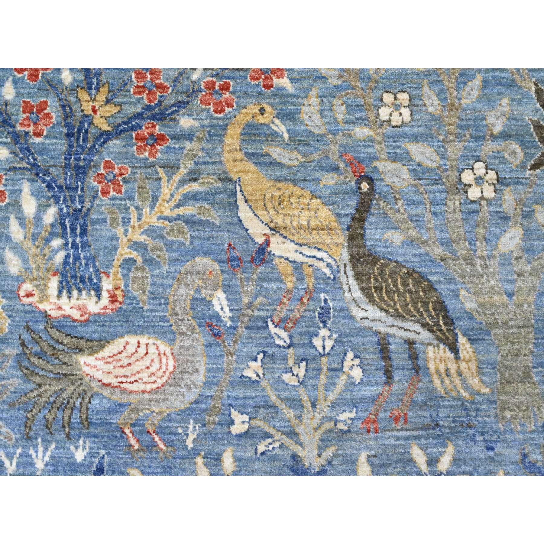 10'2"x18'5" Ruddy Blue, Afghan Peshawar with Birds of Paradise Design, Natural Dyes, Hand Knotted, Soft Wool, Gallery Size, Long and Narrow, Oriental Rug Sh20612