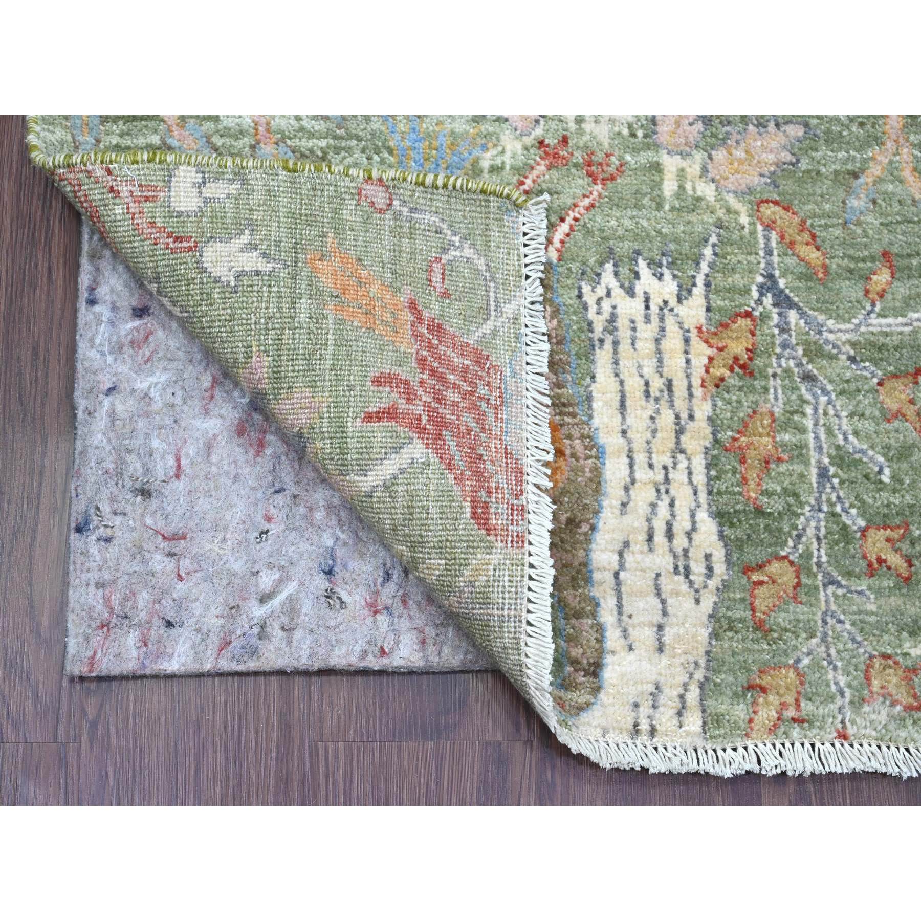2'6"x21'9" Sage Green, Soft Wool, Afghan Peshawar with Birds of Paradise Design, Hand Knotted, Vegetable Dyes, XL Runner, Oriental Rug Sh20614