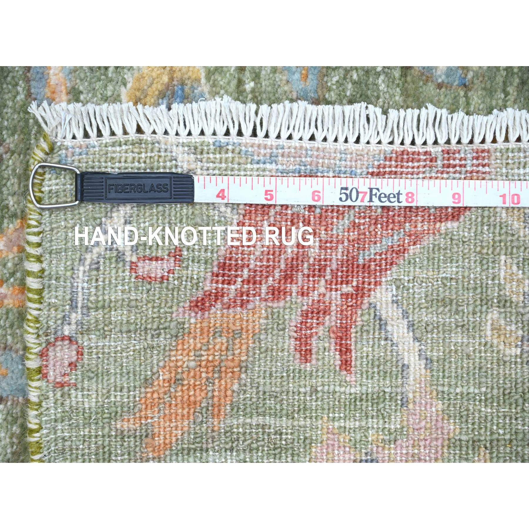 2'6"x21'9" Sage Green, Soft Wool, Afghan Peshawar with Birds of Paradise Design, Hand Knotted, Vegetable Dyes, XL Runner, Oriental Rug Sh20614