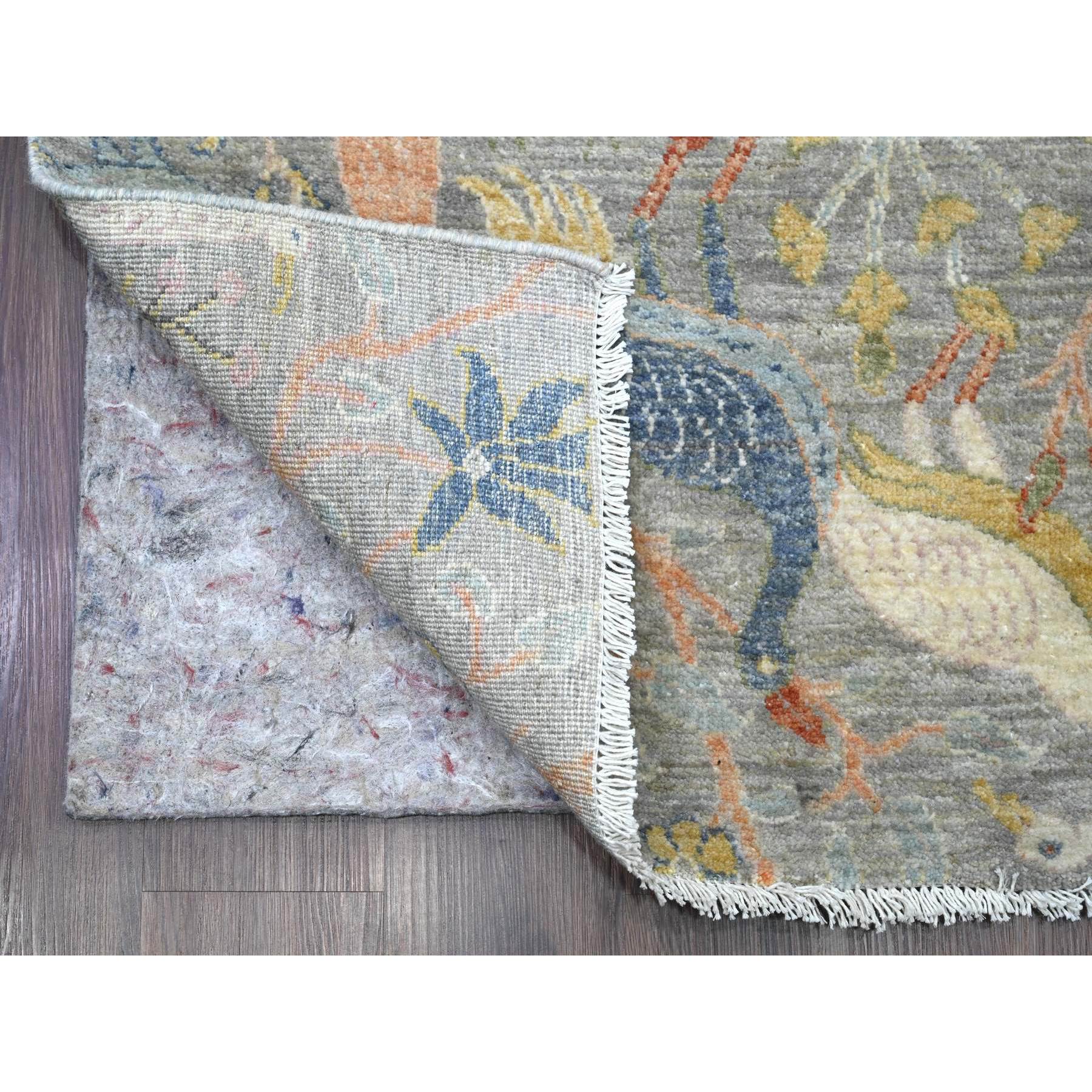 2'6"x20'2" Misty Gray, Afghan Peshawar with Birds of Paradise Design, Hand Knotted, Soft Wool, Vegetable Dyes, XL Runner, Oriental Rug Sh20615