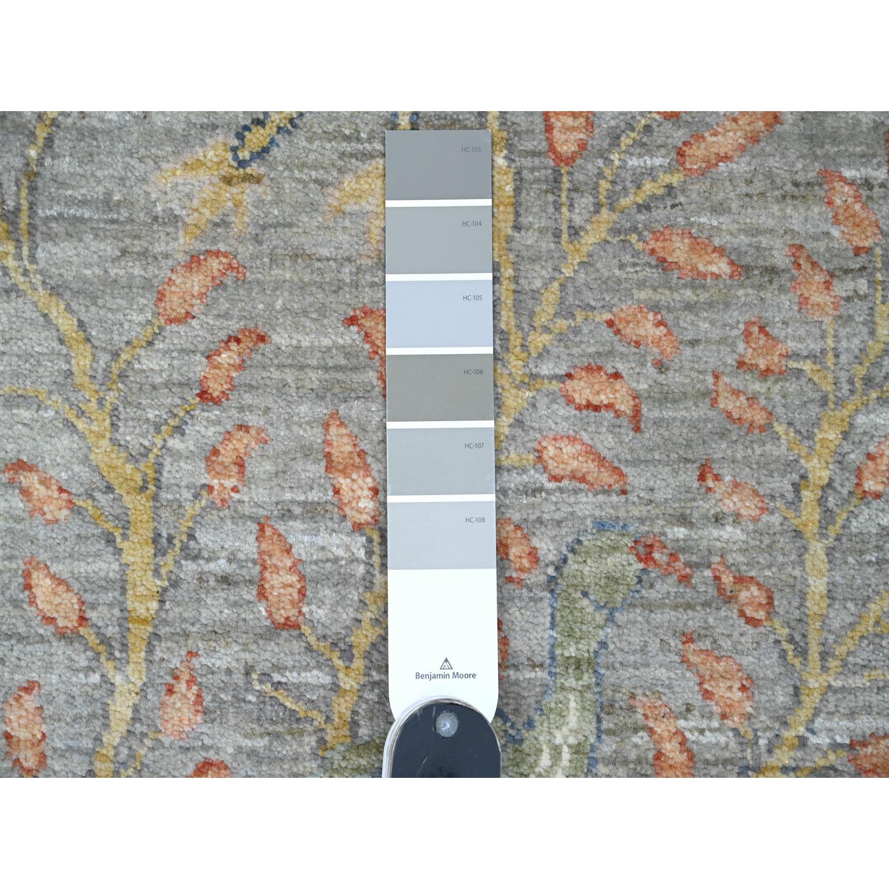 2'6"x20'2" Misty Gray, Afghan Peshawar with Birds of Paradise Design, Hand Knotted, Soft Wool, Vegetable Dyes, XL Runner, Oriental Rug Sh20615