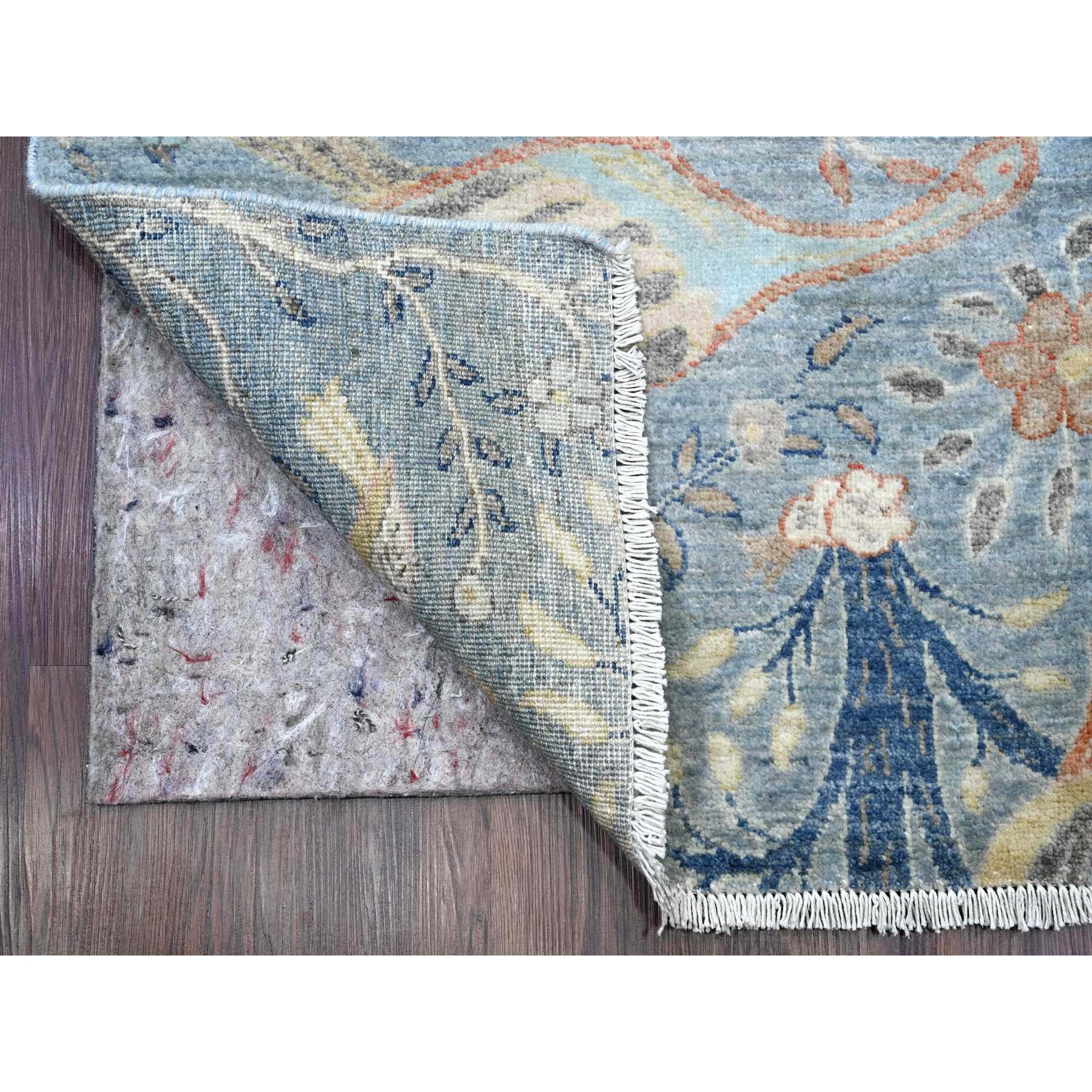 2'6"x25'4" Baby Blue, Afghan Peshawar with Birds of Paradise Design, Soft Wool, Vegetable Dyes, Hand Knotted, XL Runner, Oriental Rug Sh20616
