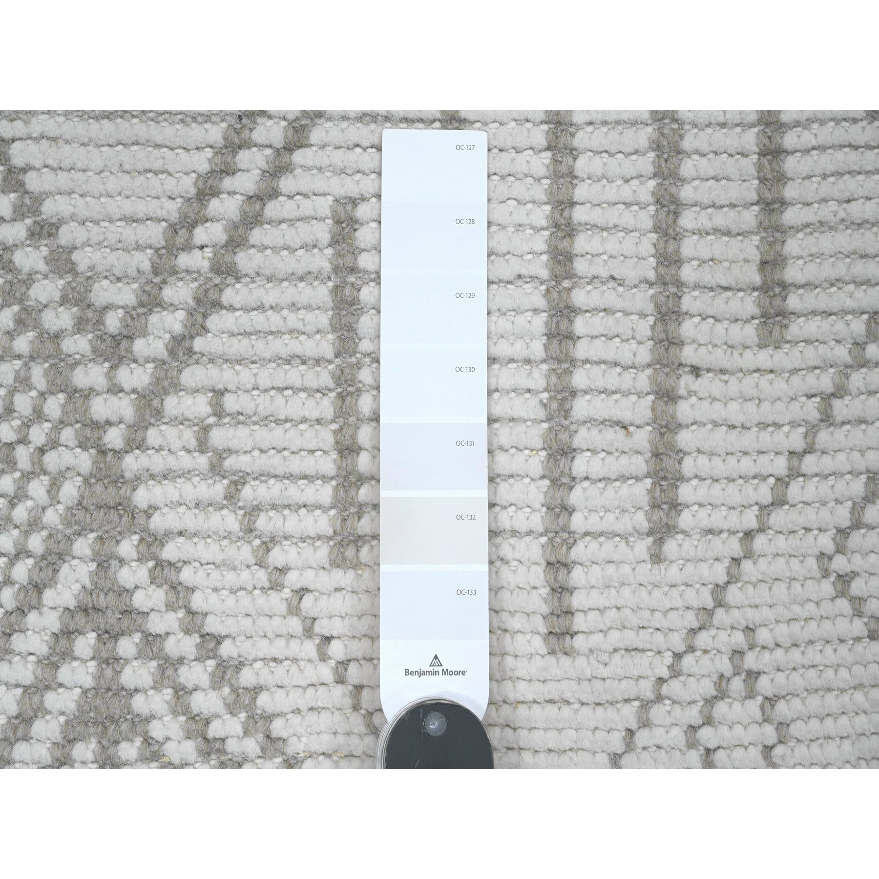 2'5"x14'3" Bone White, Moroccan Weave with Geometric Design, Hand Knotted, Soft Wool, Tone on Tone, Textured Pile, Runner, Oriental Rug Sh20617