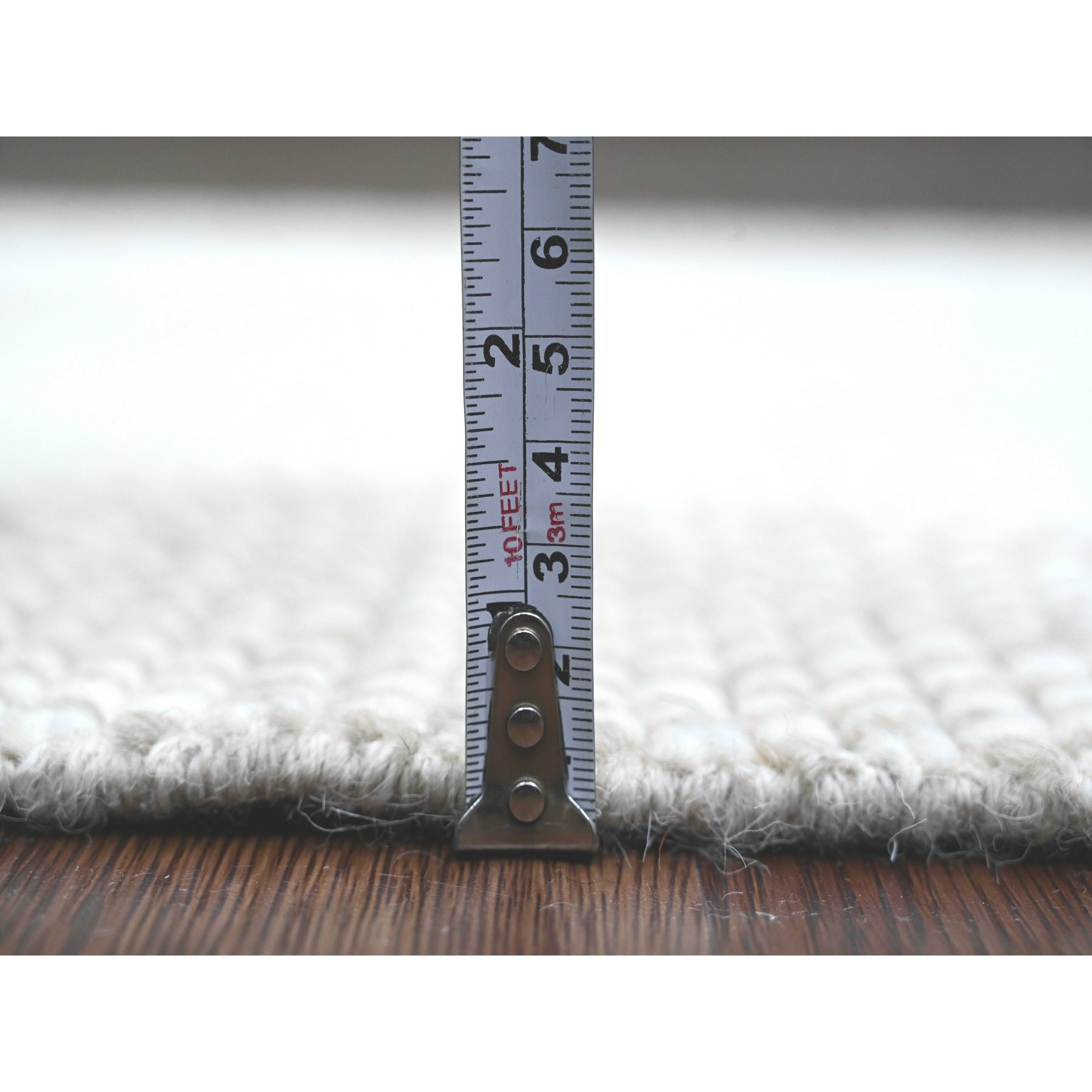 2'5"x14'3" Bone White, Moroccan Weave with Geometric Design, Hand Knotted, Soft Wool, Tone on Tone, Textured Pile, Runner, Oriental Rug Sh20617