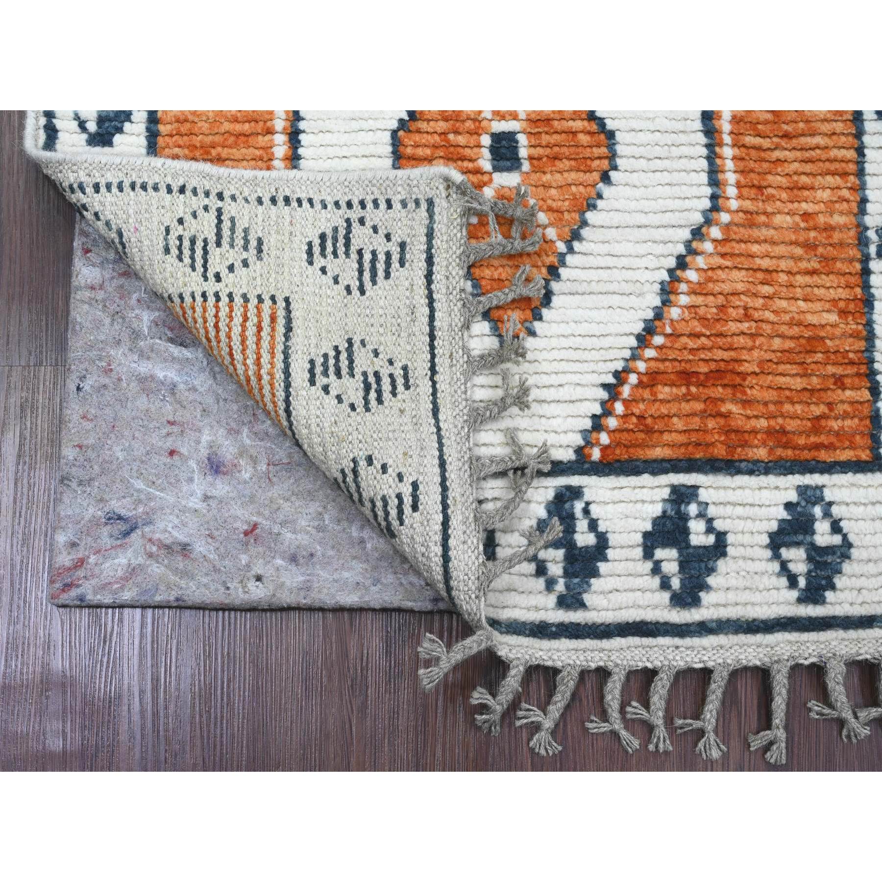 2'7"x10'2" Burnt Orange, Moroccan Weave with Geometric Medallions Design, Soft Wool, Hand Knotted, Tone on Tone, Textured Pile, Runner, Oriental Rug Sh20619