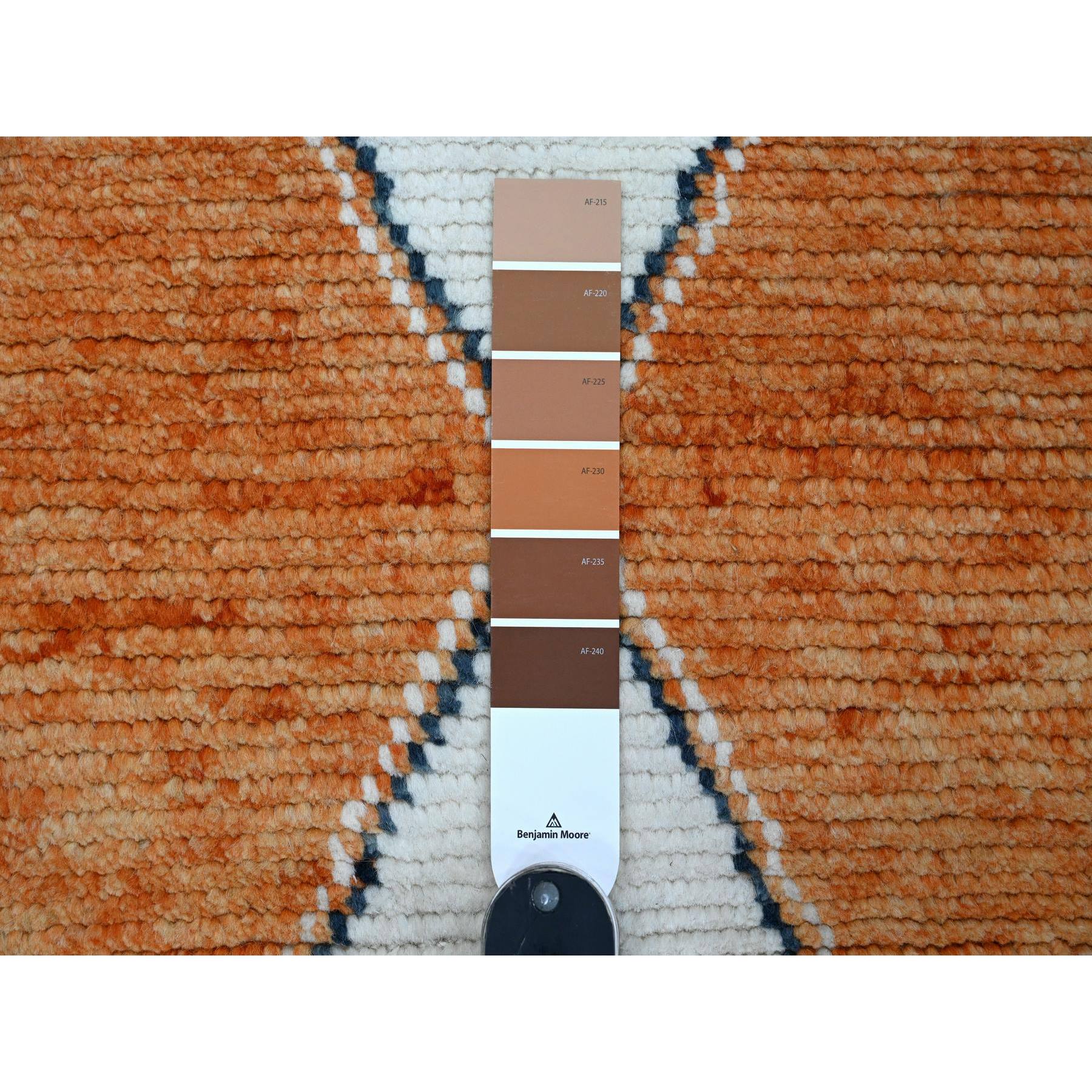 2'7"x10'2" Burnt Orange, Moroccan Weave with Geometric Medallions Design, Soft Wool, Hand Knotted, Tone on Tone, Textured Pile, Runner, Oriental Rug Sh20619